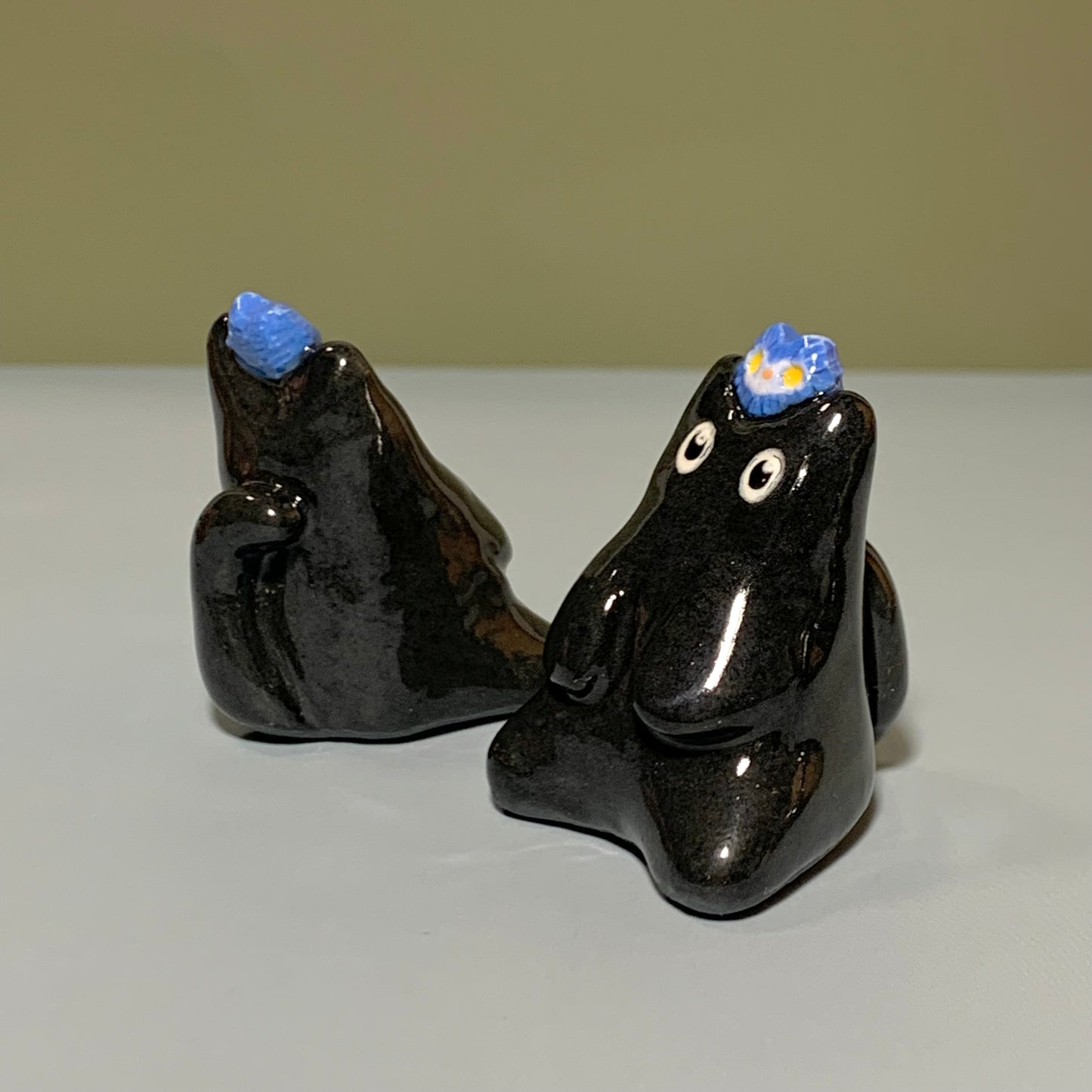 Black Cat with Bird Friend Ceramic Figurine