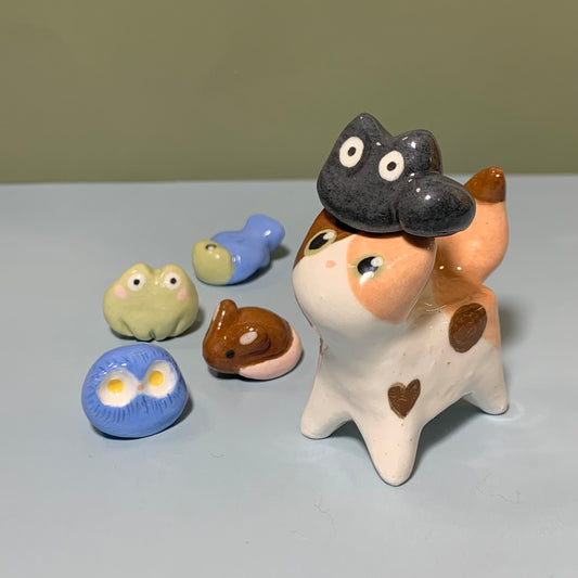 Magnet Animal Set Kitty Cat Ceramic Figurine with Attachments