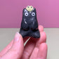 Black Cat with Frog Friend Ceramic Figurine