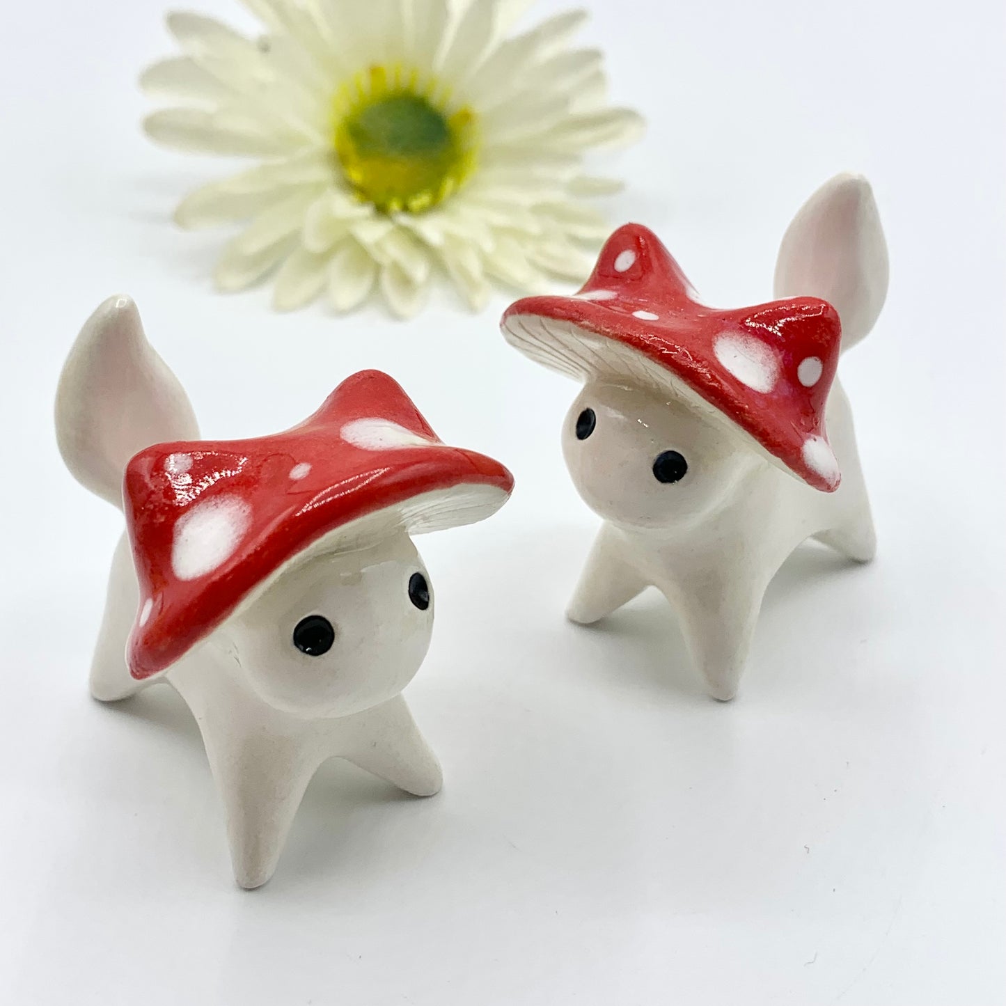 White Mushroom Kitty Ceramic Figurine