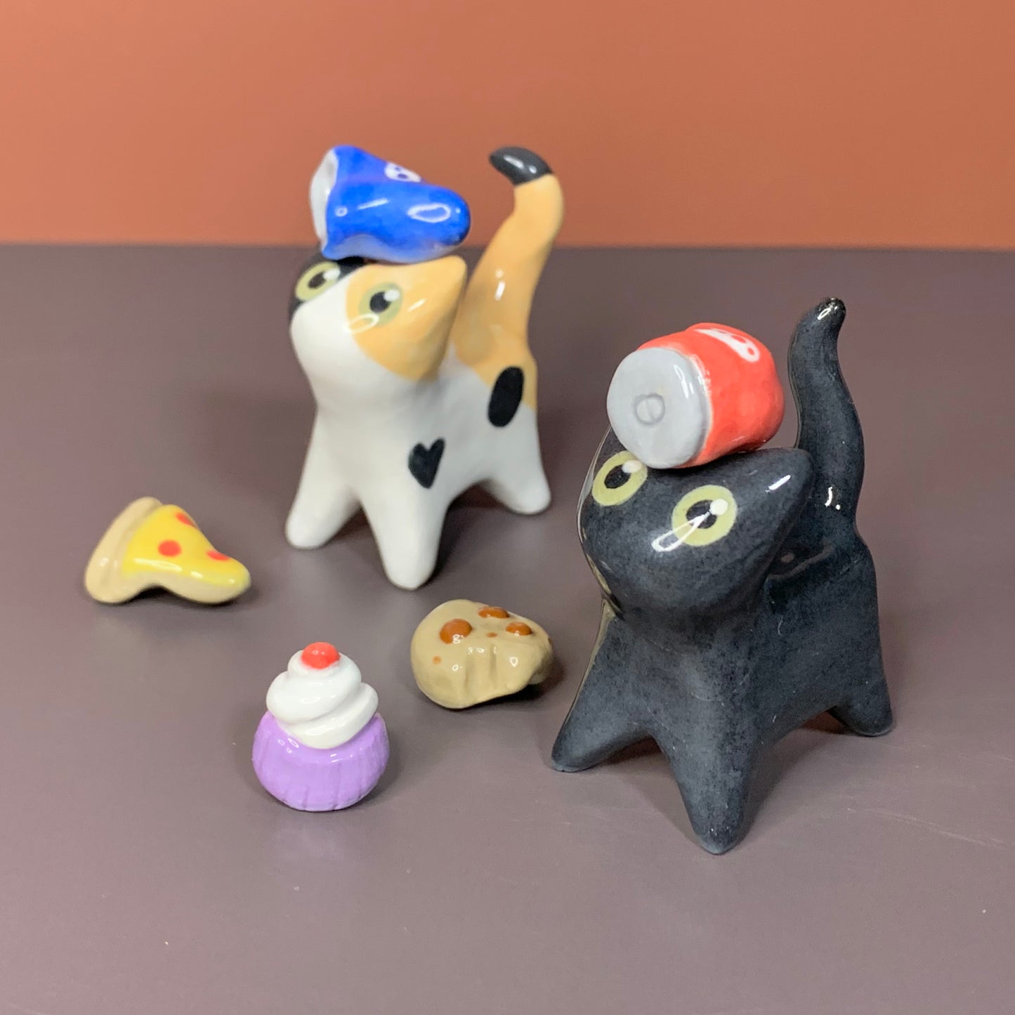 Snack Set Kitty Cat Ceramic Figurine with Magnetic Attachments