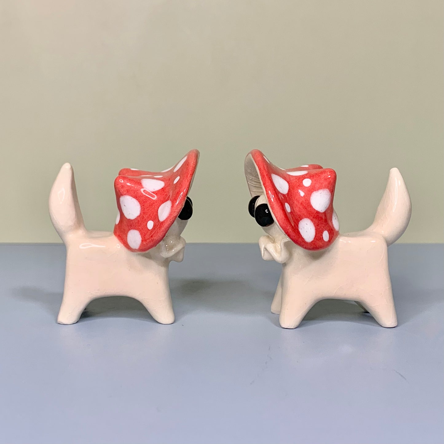 Mushroom Kitty Cat Ceramic Figurine