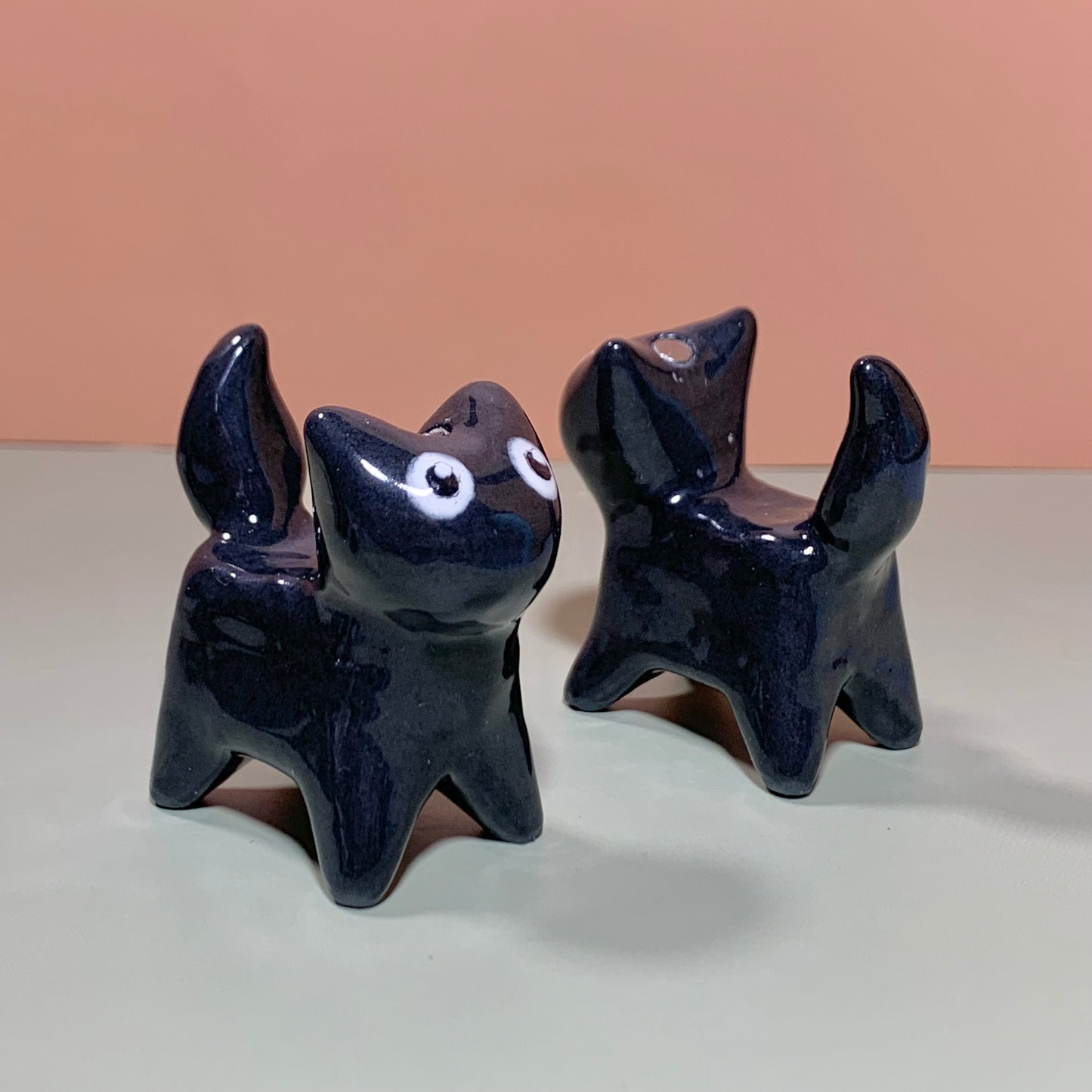 Santa Set Kitty Cat Ceramic Figurine with Magnetic Attachments