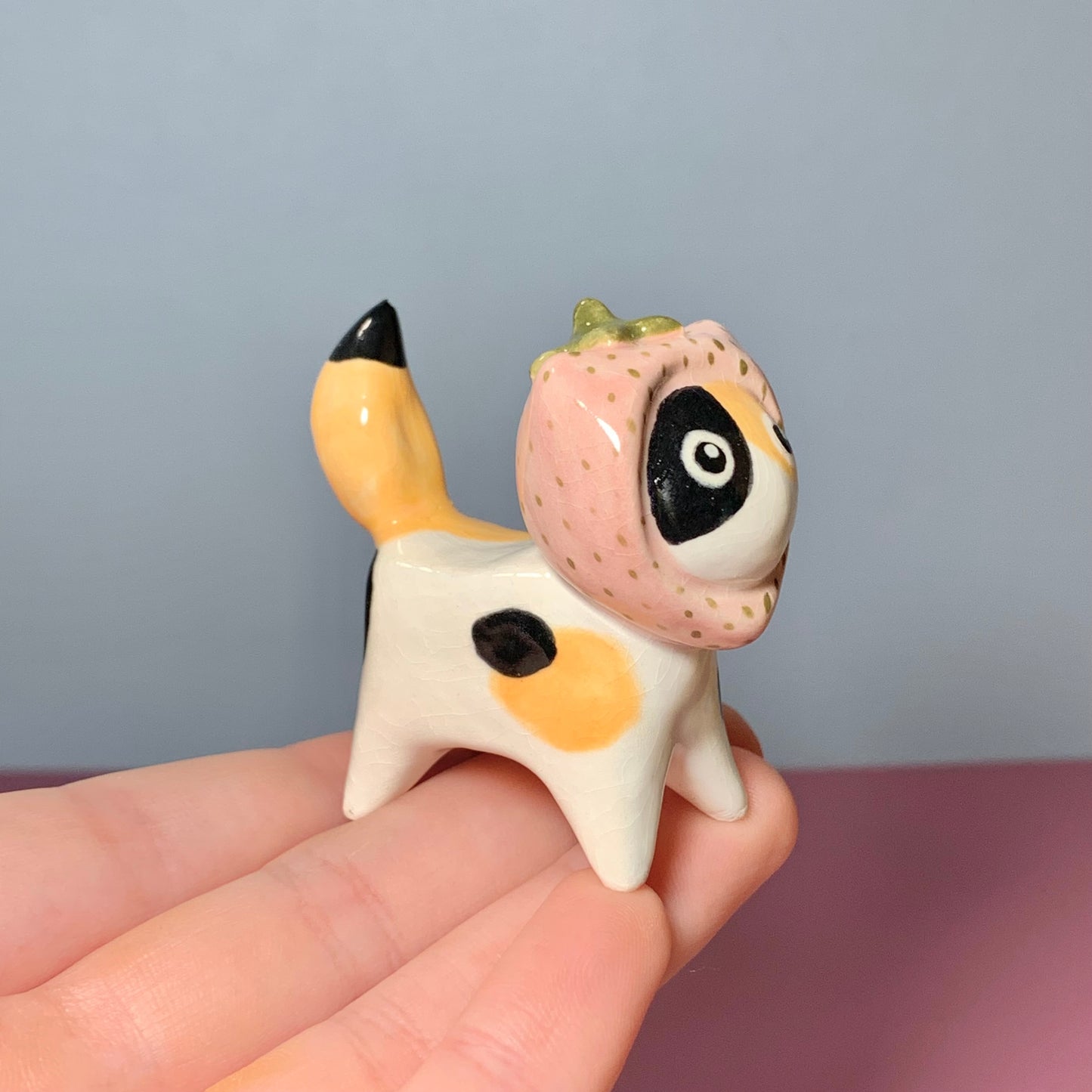 Strawberry Kitty Cat Ceramic Figurine