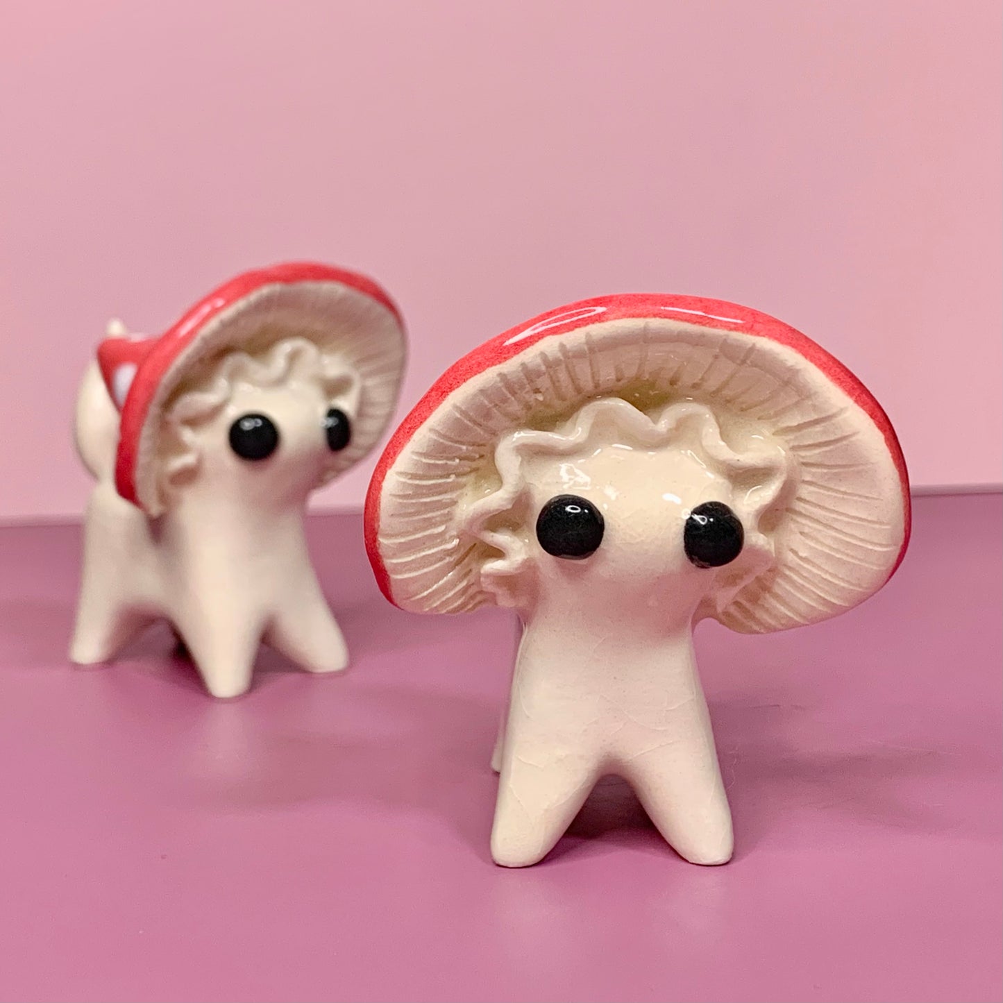 Mushroom Kitty Cat Ceramic Figurine