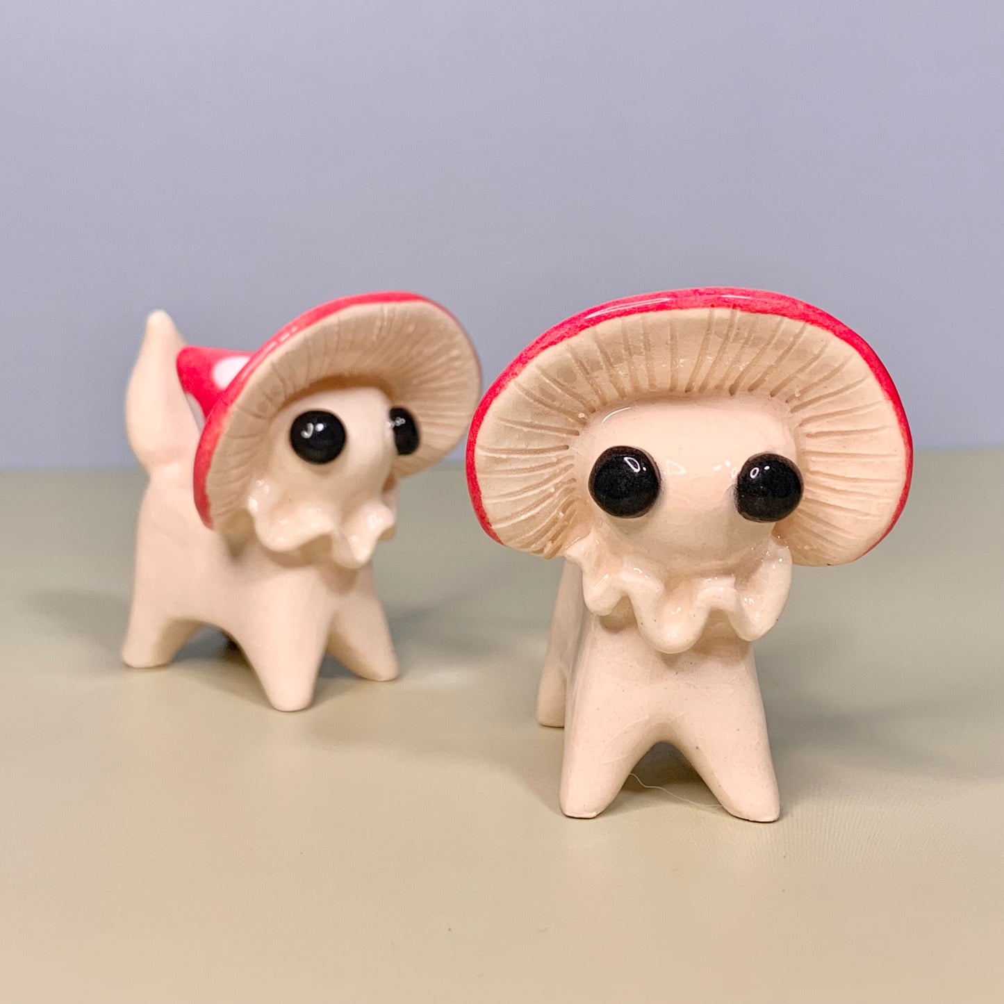 Mushroom Kitty Cat Ceramic Figurine