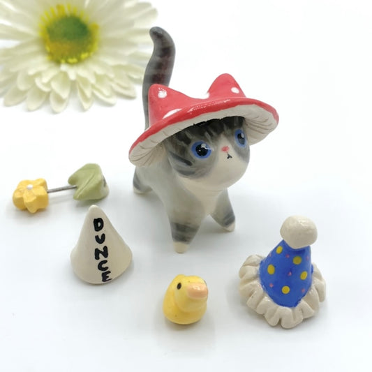 Custom Cat with Magnetic Hats Ceramic Figurine