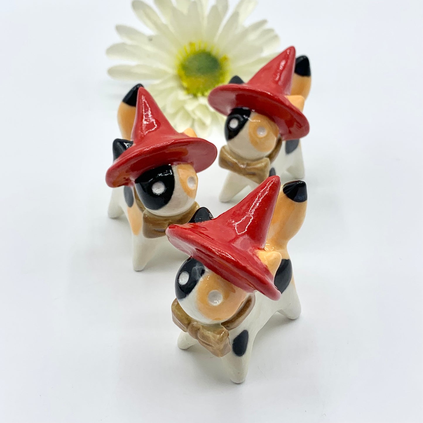 Calico Springtime Witch Ceramic Cat