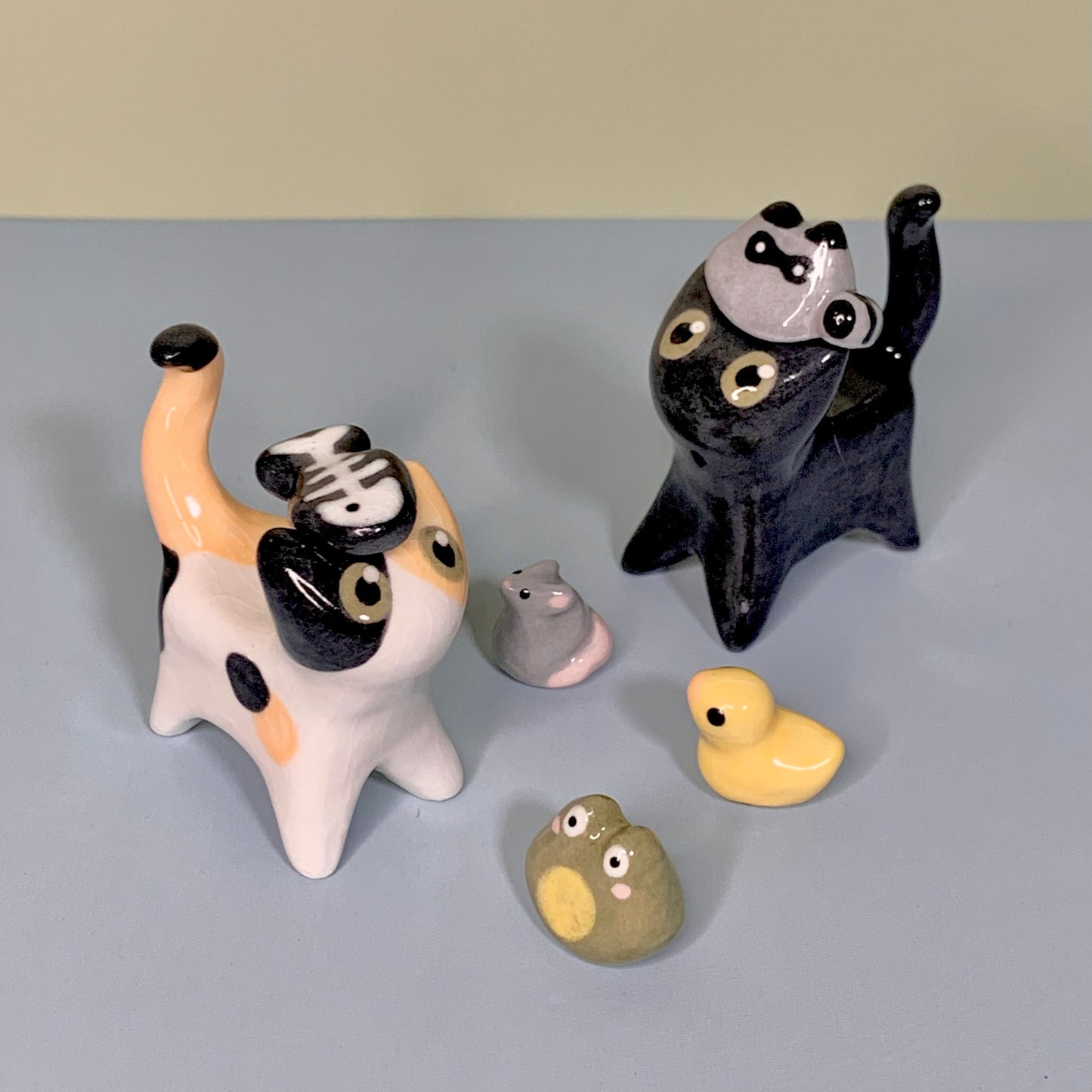 Animal Set Kitty Cat Ceramic Figurine with Magnetic Attachments