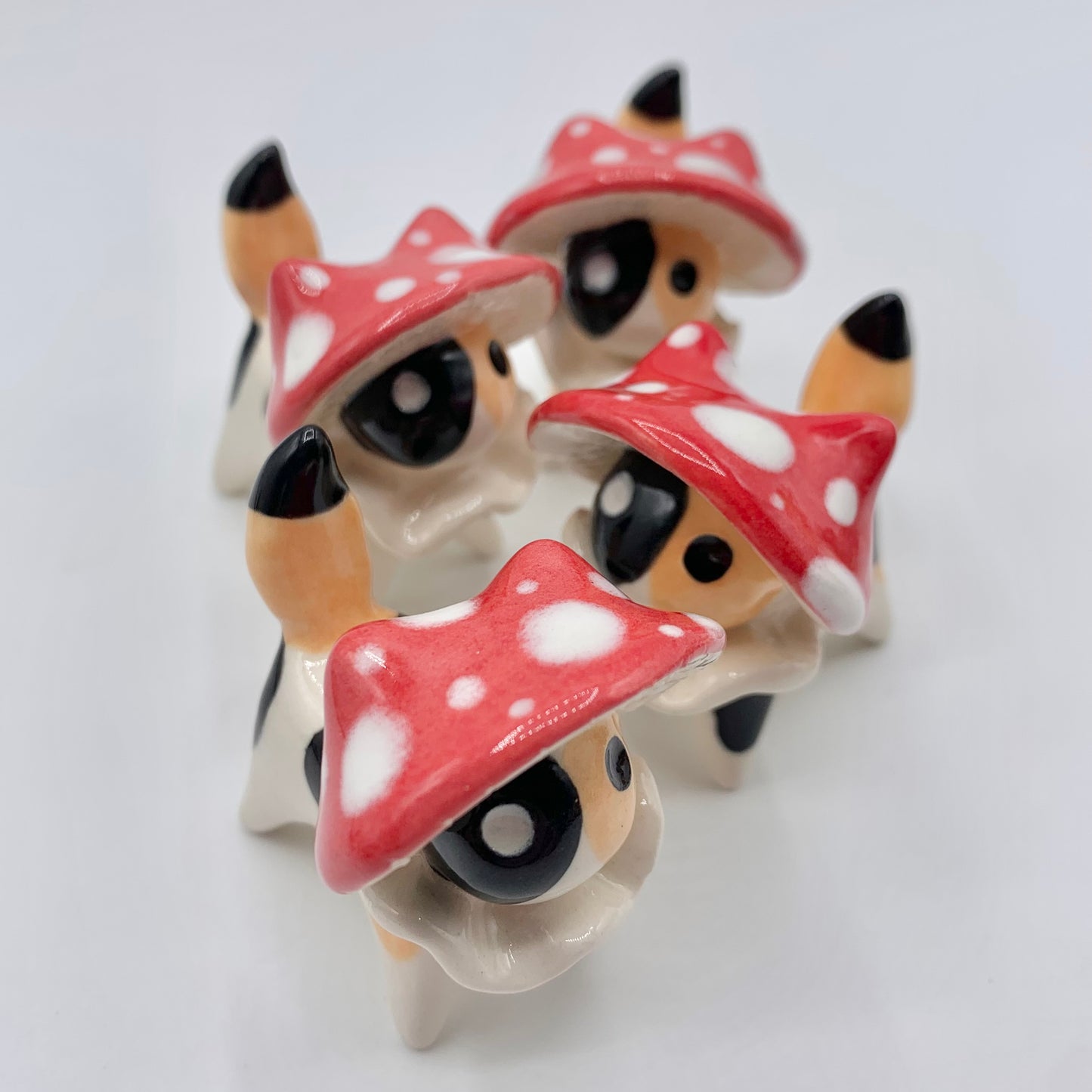 Calico Mushroom Kitty Ceramic Figurine