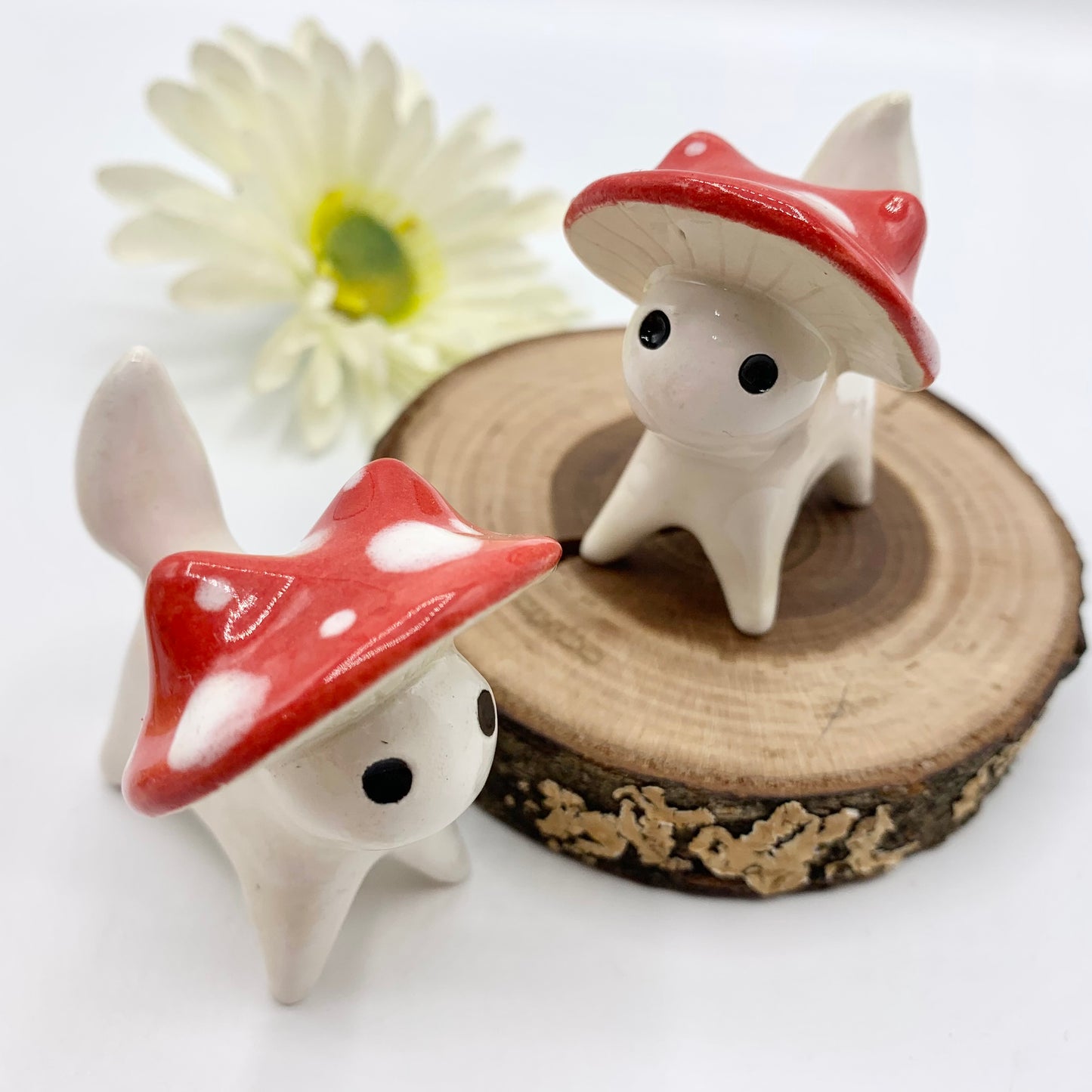 White Mushroom Kitty Ceramic Figurine