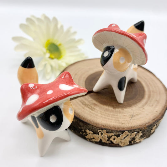 Calico Mushroom Kitty Ceramic Figurine