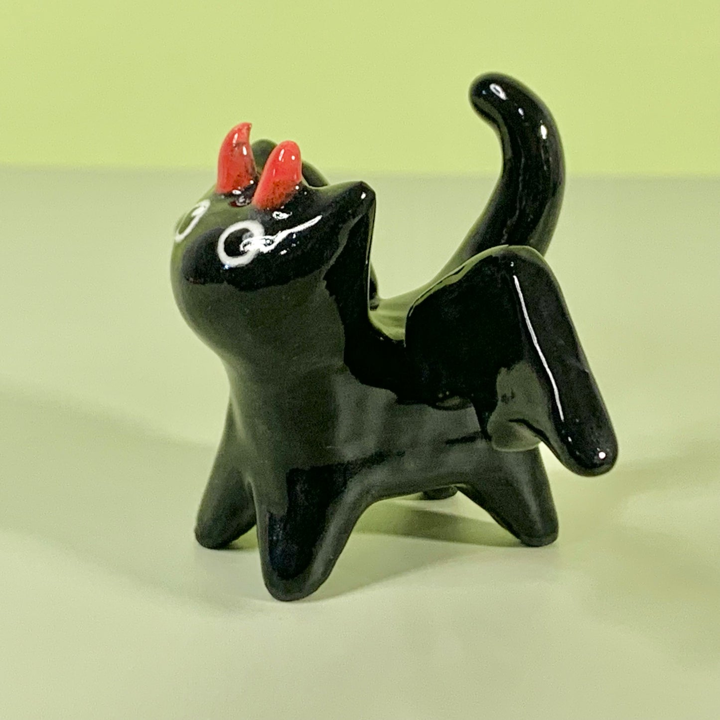 Devil Kitty Cat Ceramic Figurine