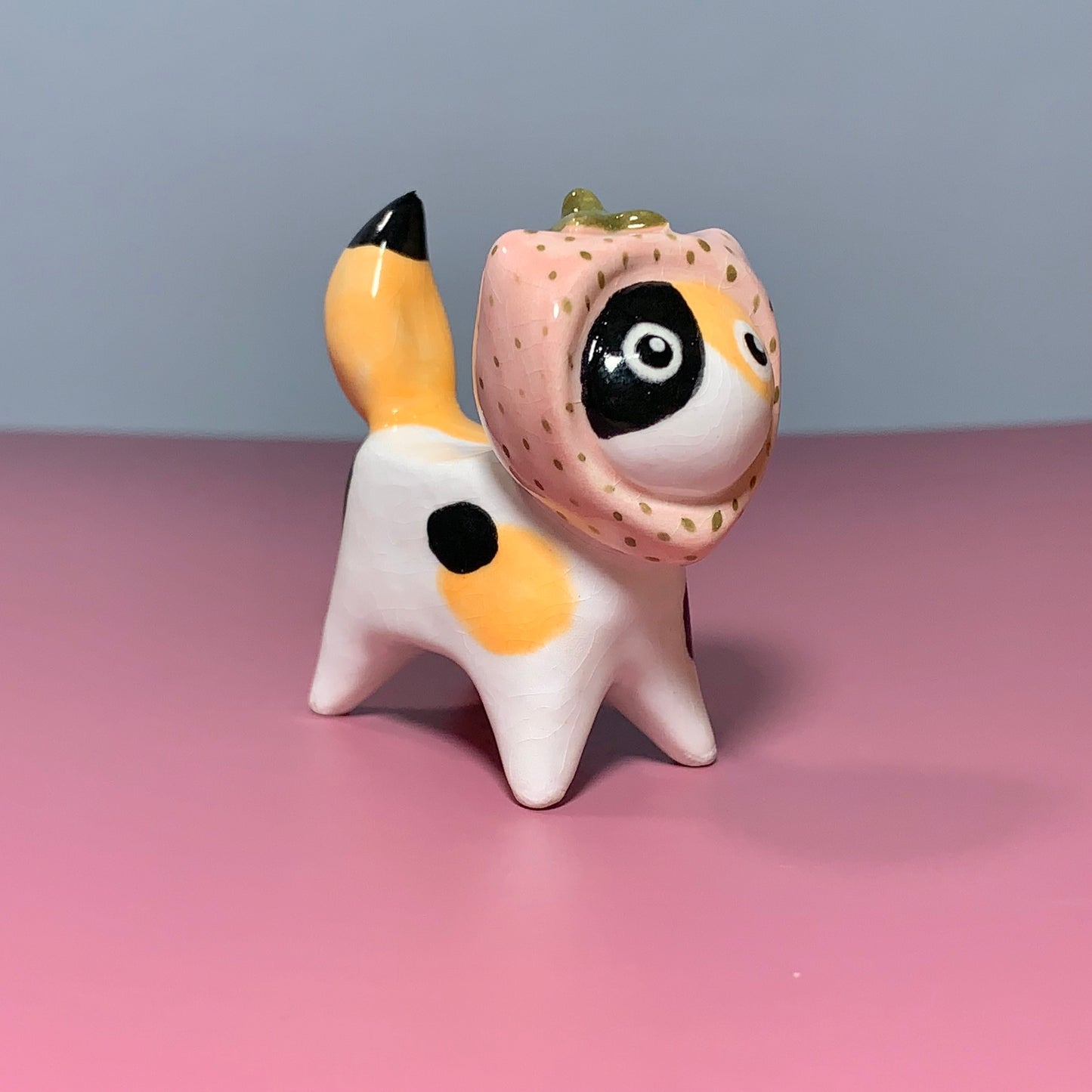 Strawberry Kitty Cat Ceramic Figurine