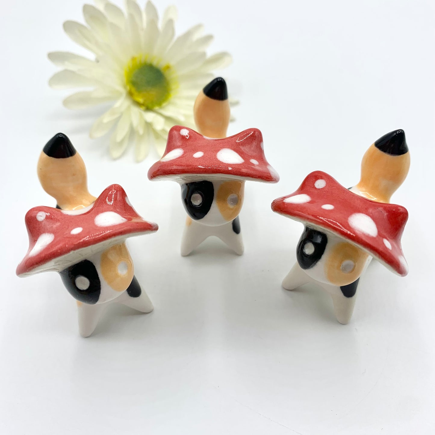 Calico Mushroom Kitty Ceramic Figurine