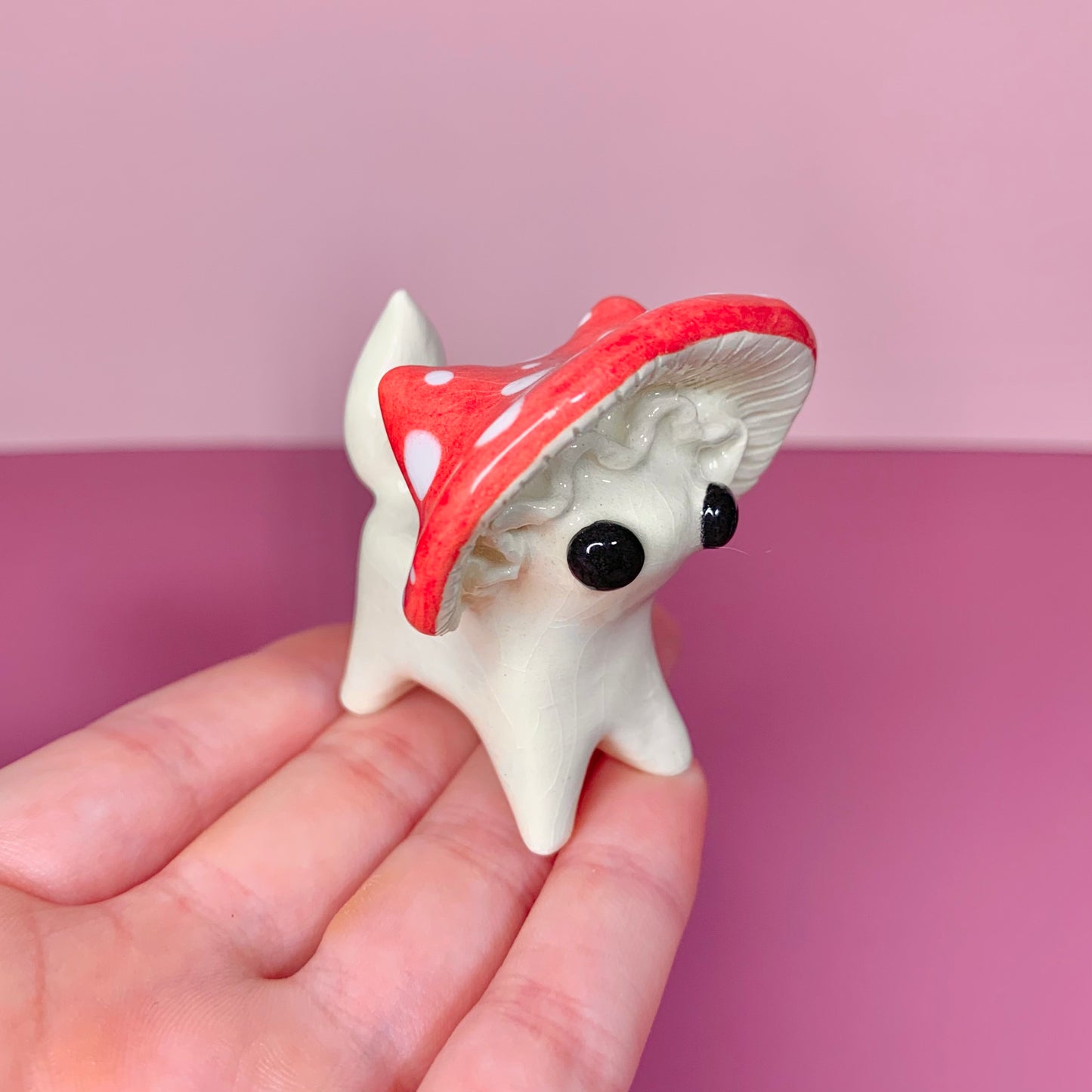 Mushroom Kitty Cat Ceramic Figurine