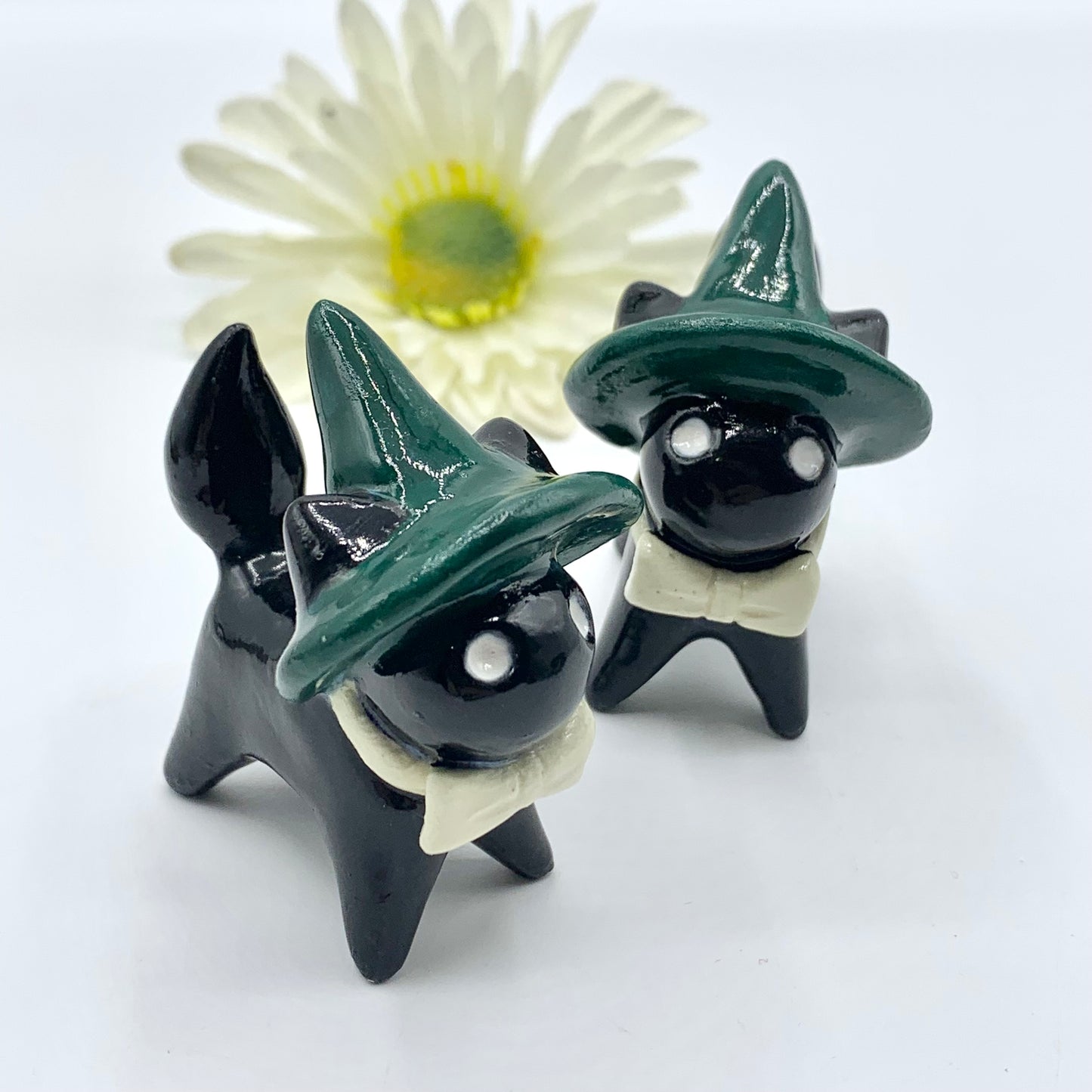 Black Springtime Witch Ceramic Cats