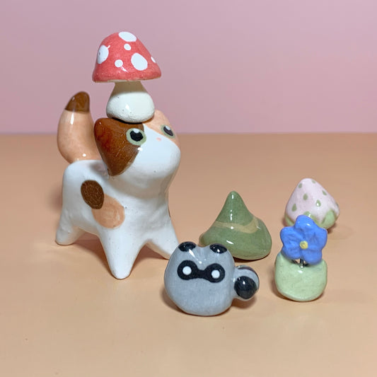 Magnet Cottage-core Set Kitty Cat Ceramic Figurine with Attachments