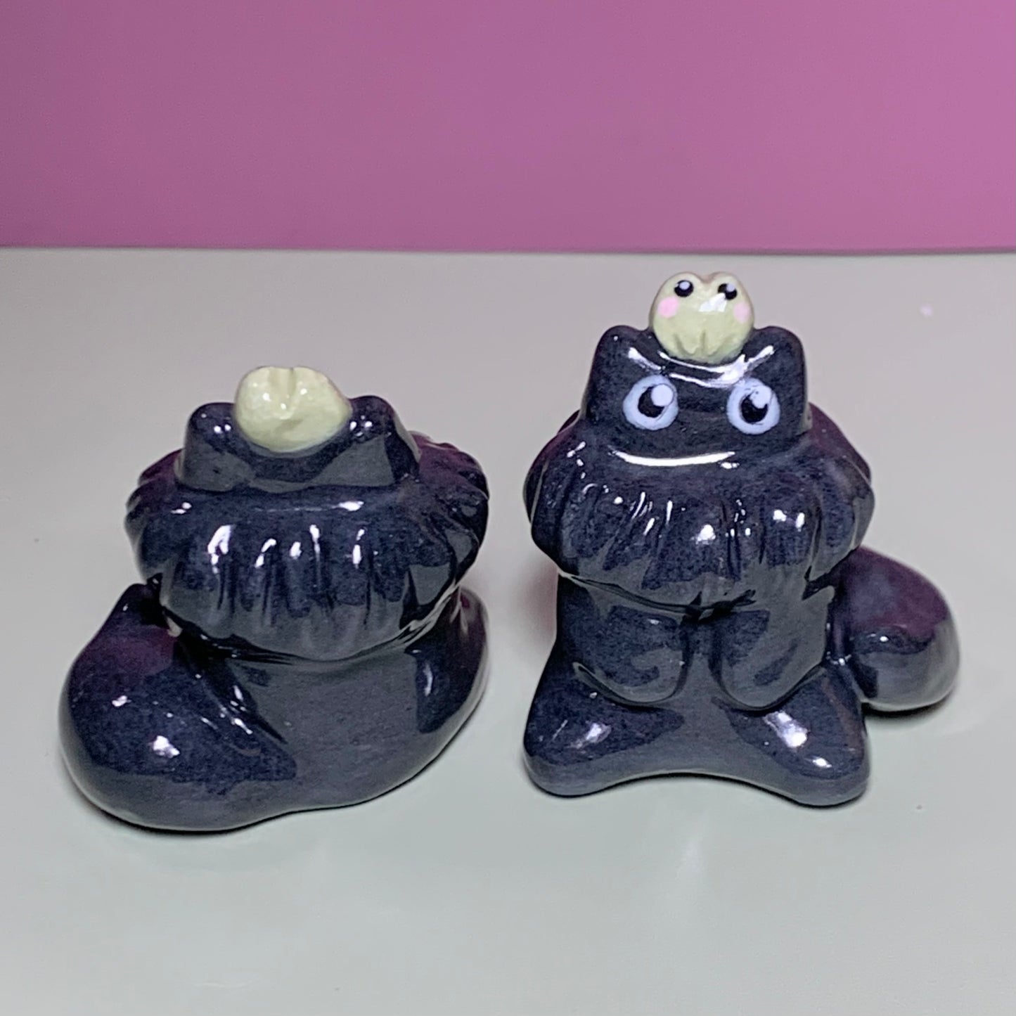 Fluffy Cat with Frog Friend Ceramic Figurine
