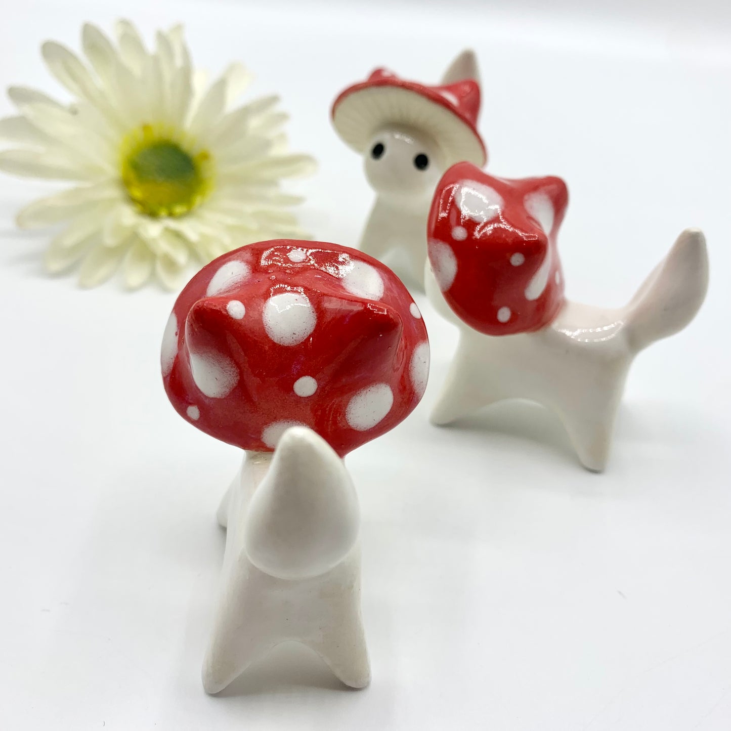 White Mushroom Kitty Ceramic Figurine