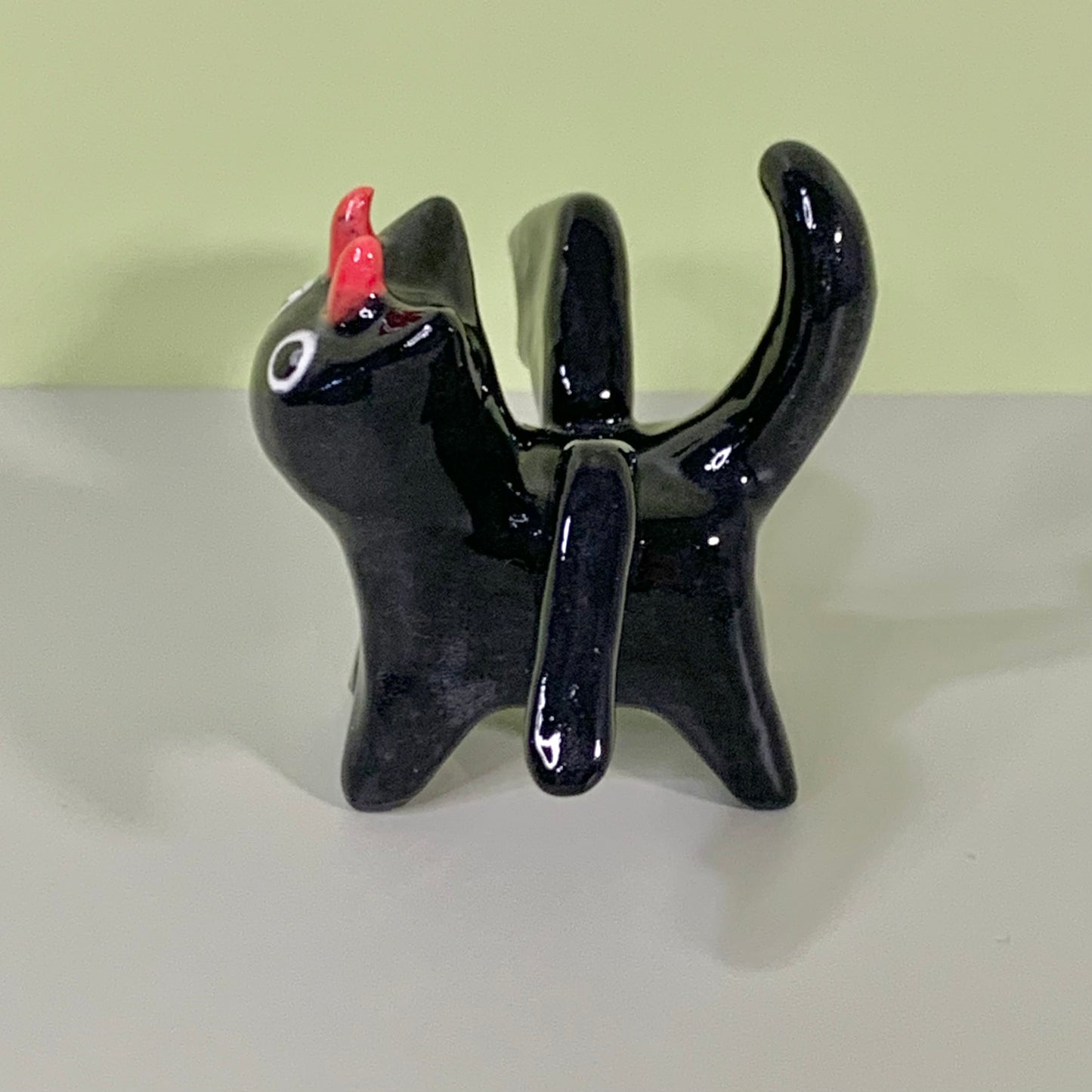 Devil Kitty Cat Ceramic Figurine