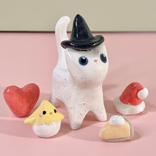 Kitty Cat Ceramic Figurine with Magnetic Attachments