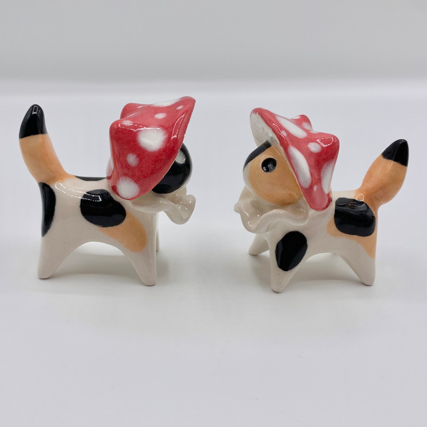 Calico Mushroom Kitty Ceramic Figurine