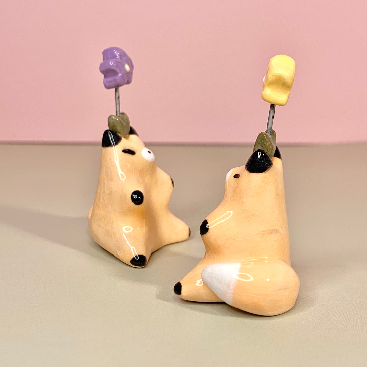 Flower Fox Ceramic Figurine