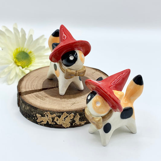 Calico Springtime Witch Ceramic Cat