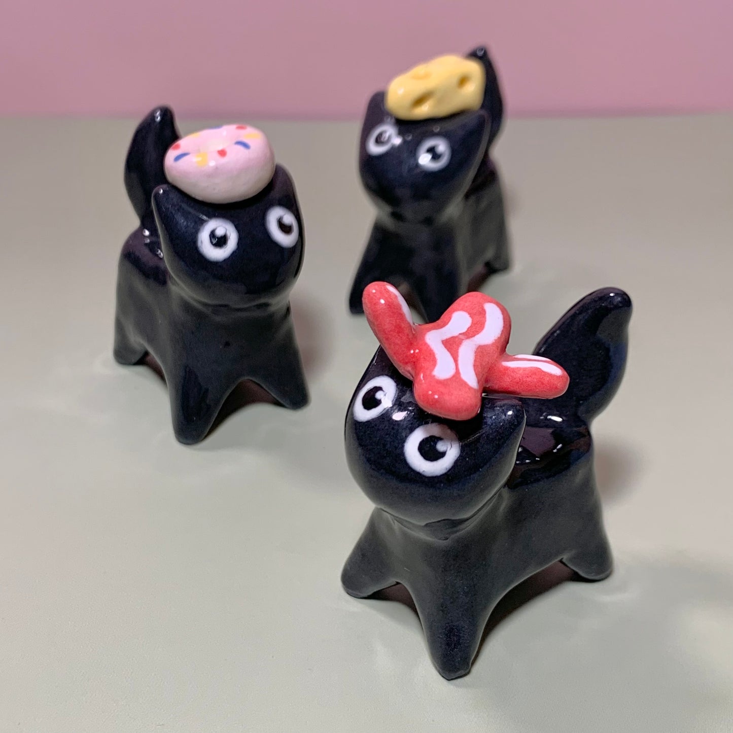 Breakfast Set Kitty Cat Ceramic Figurine with Magnetic Attachments