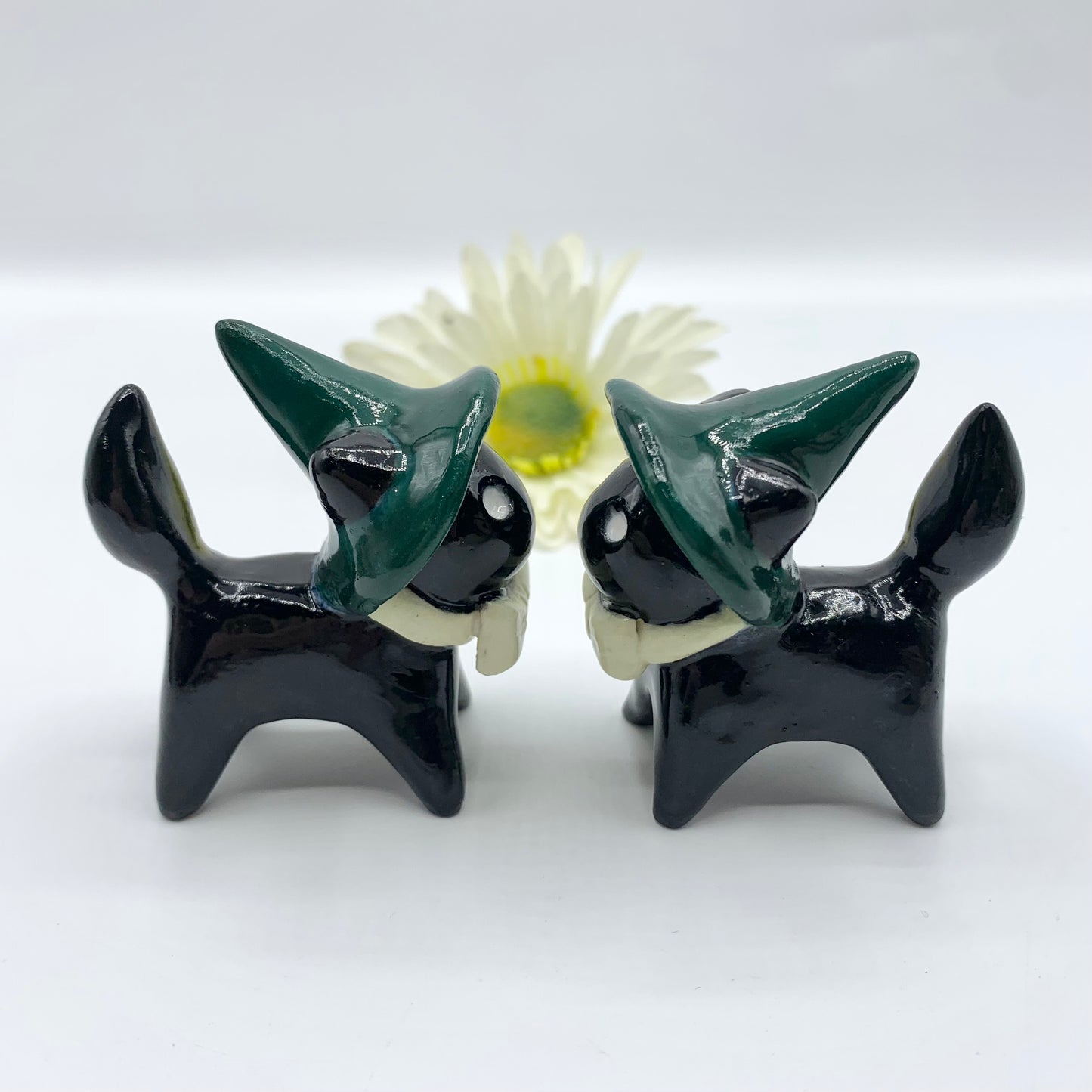 Black Springtime Witch Ceramic Cats