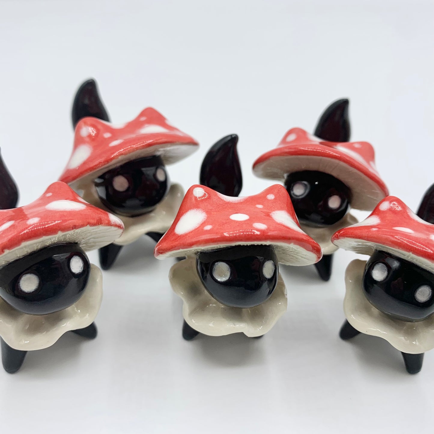 Black Mushroom Kitty Ceramic Figurine