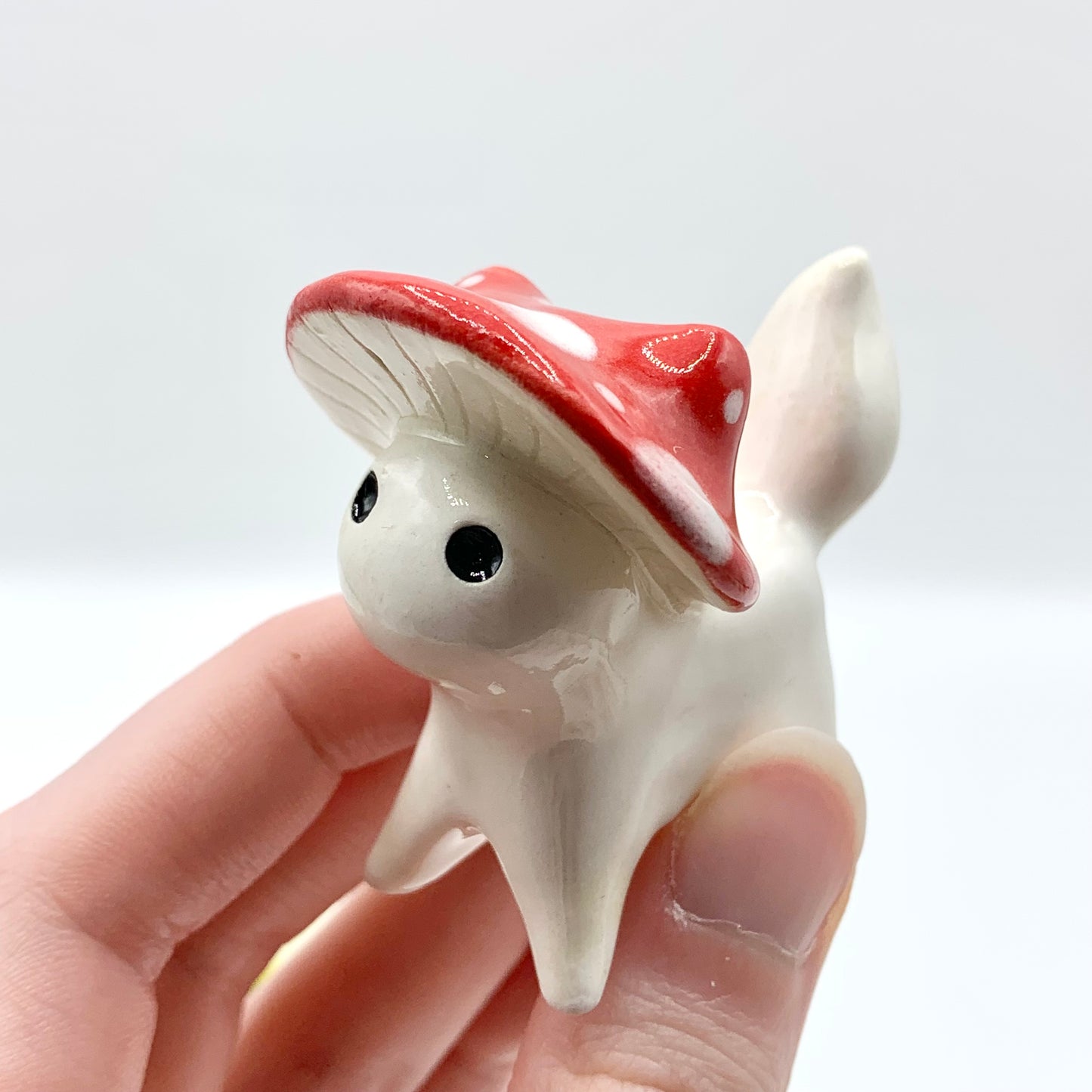 White Mushroom Kitty Ceramic Figurine