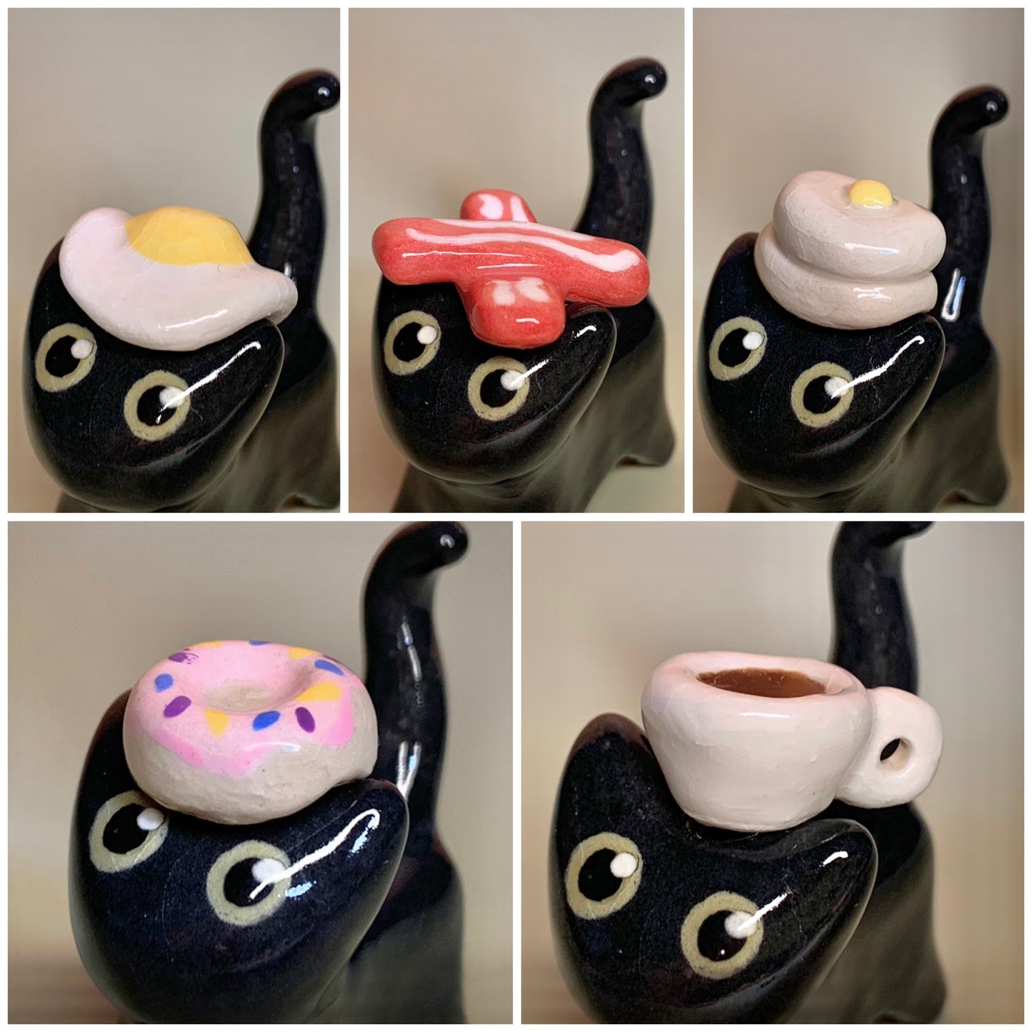 Breakfast Set Kitty Cat Ceramic Figurine with Magnetic Attachments