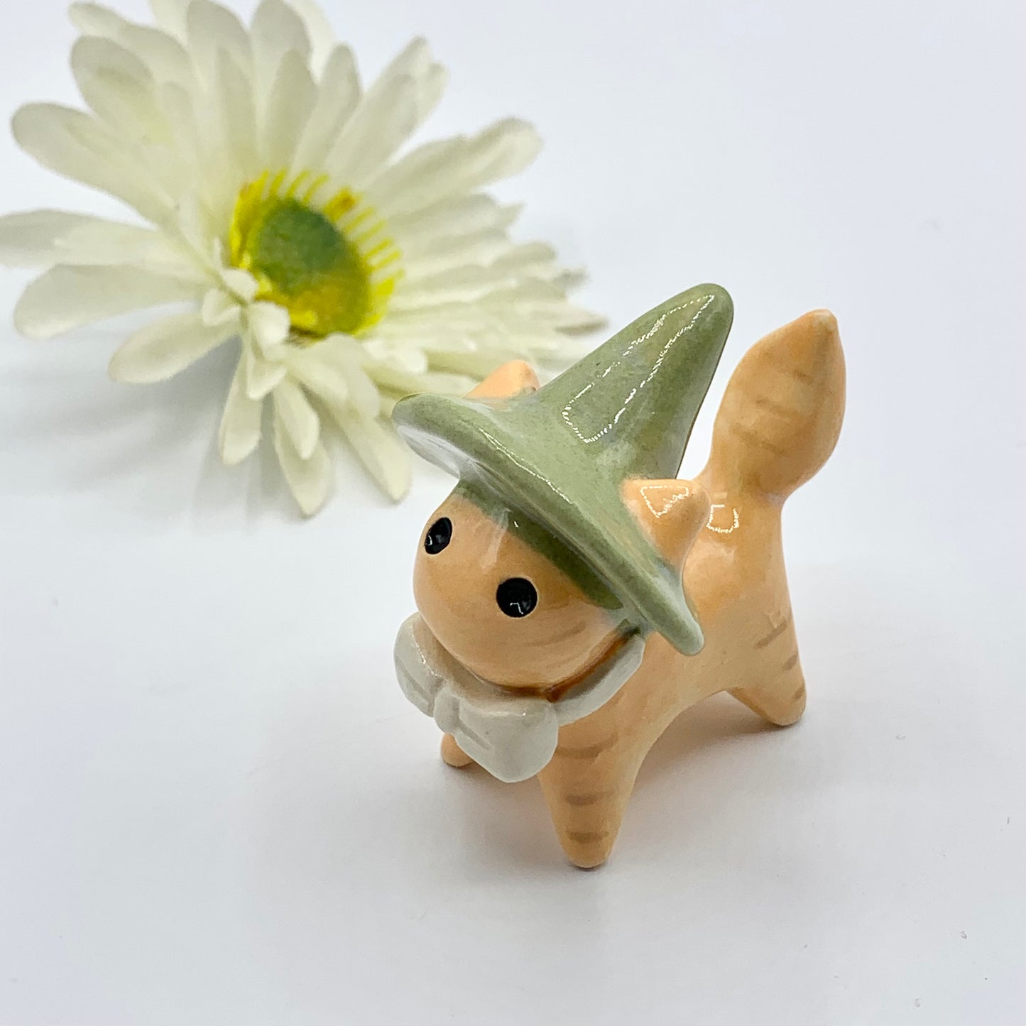 Orange Springtime Witch Ceramic Cat