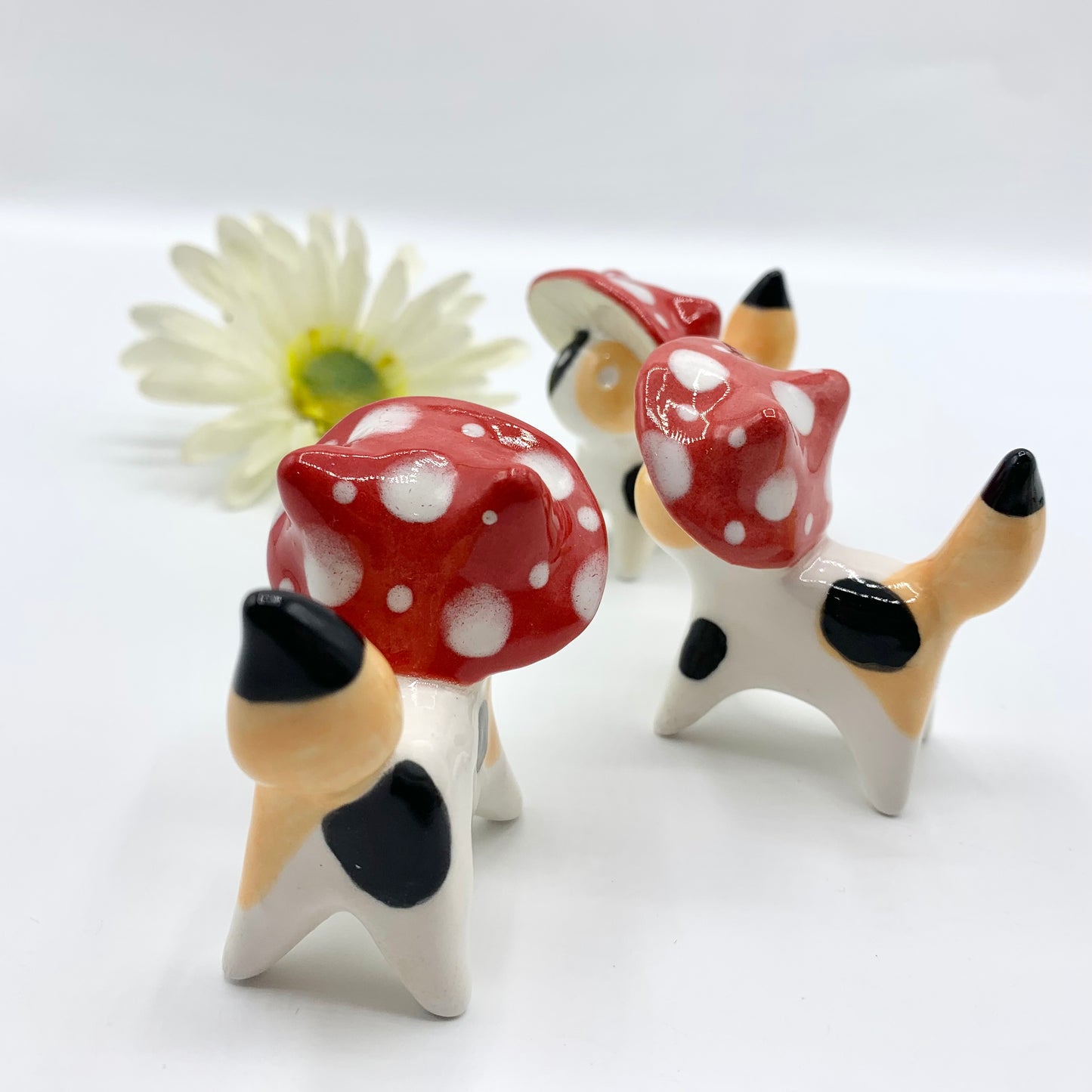 Calico Mushroom Kitty Ceramic Figurine