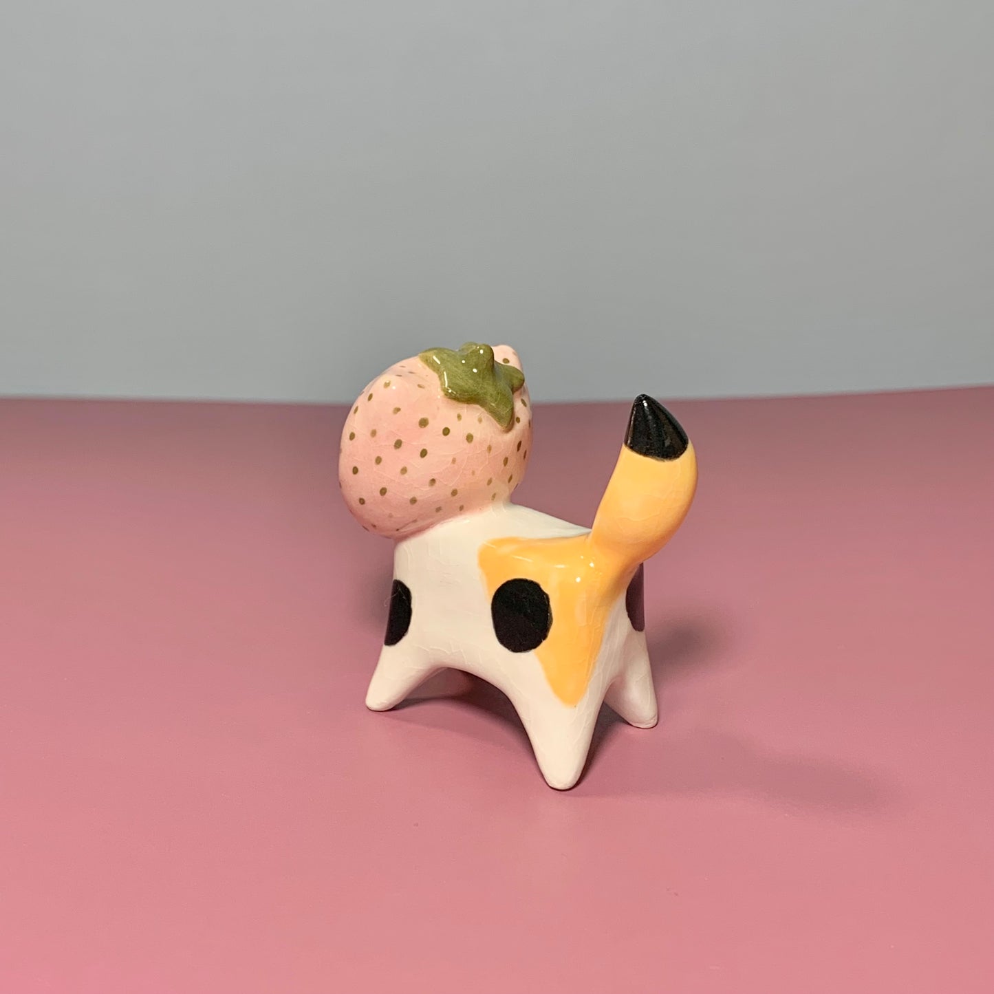 Strawberry Kitty Cat Ceramic Figurine