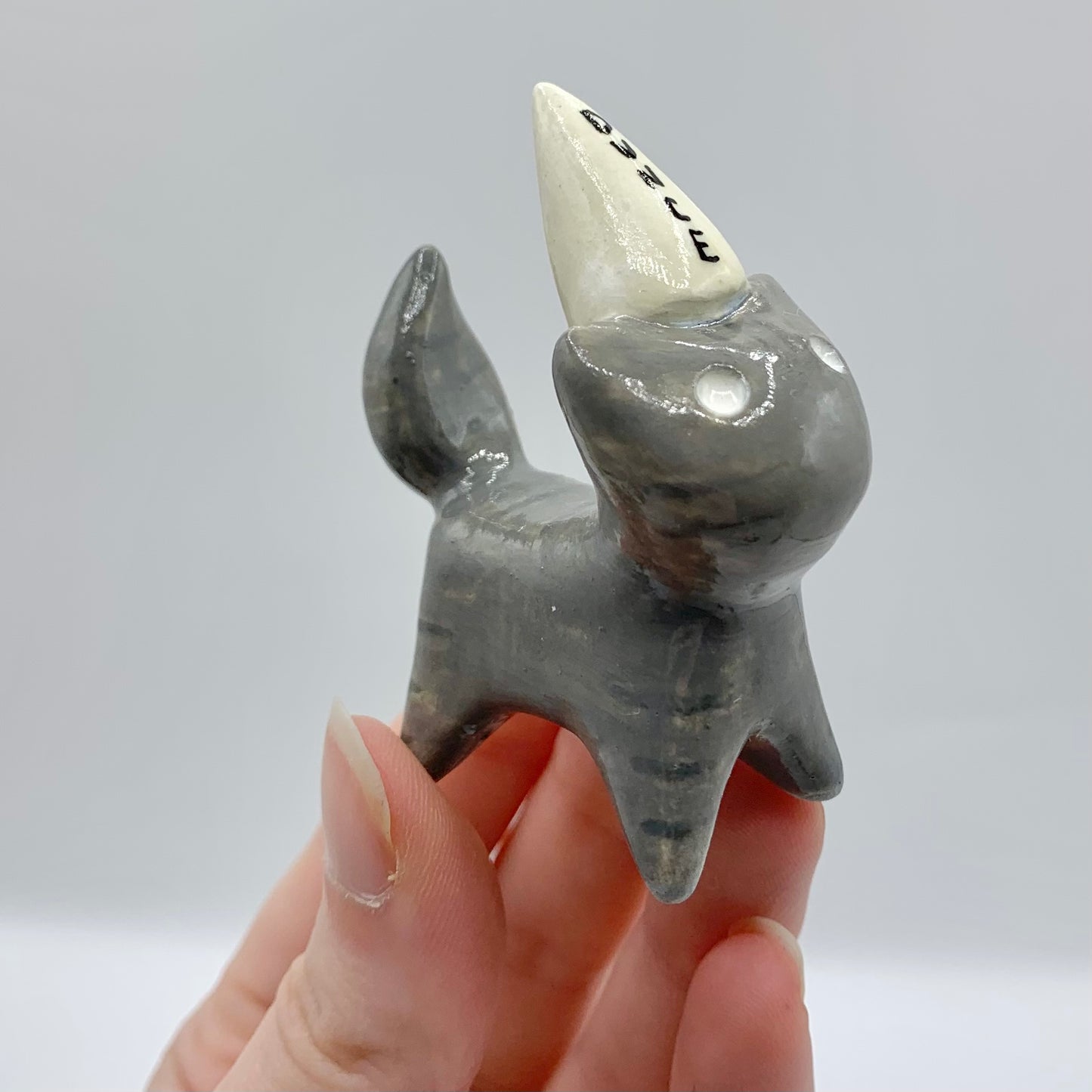 Grey Tabby Dunce Kitty Ceramic Figurine