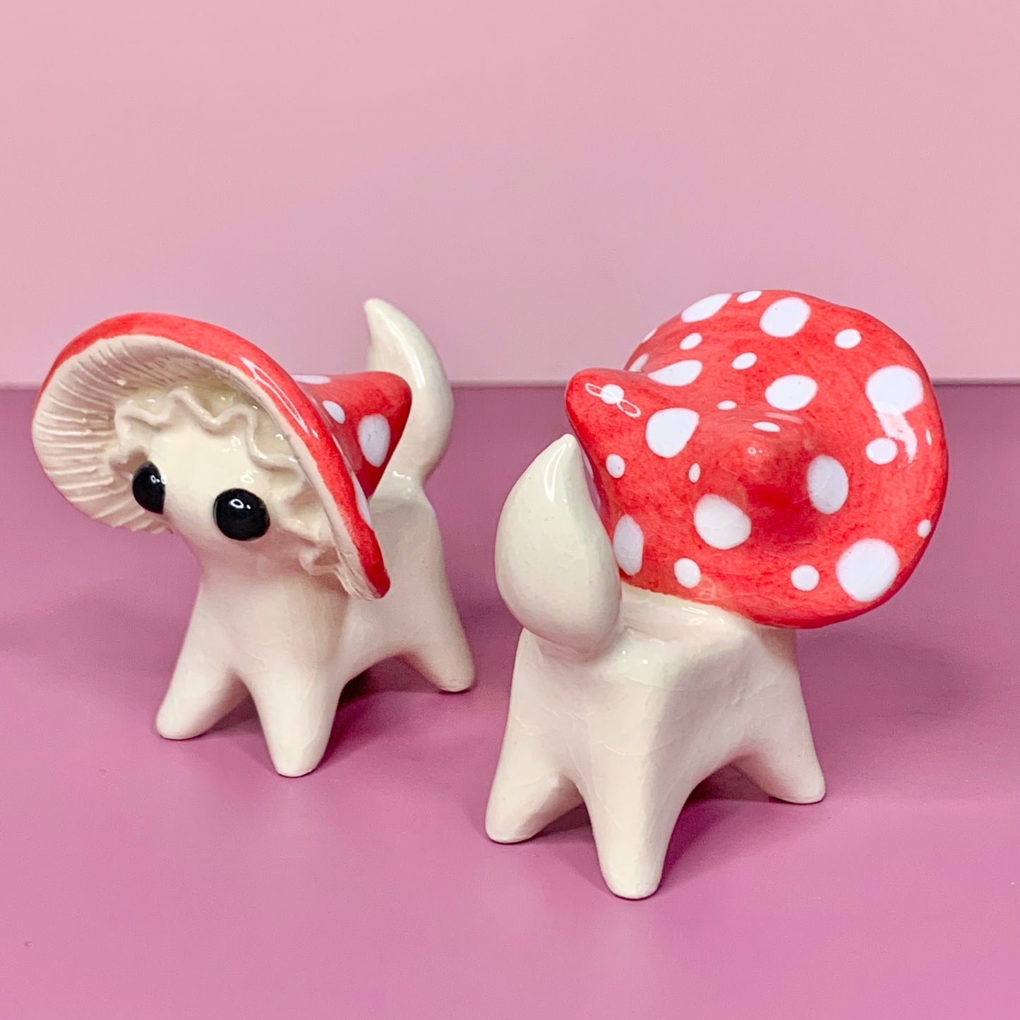 Mushroom Kitty Cat Ceramic Figurine