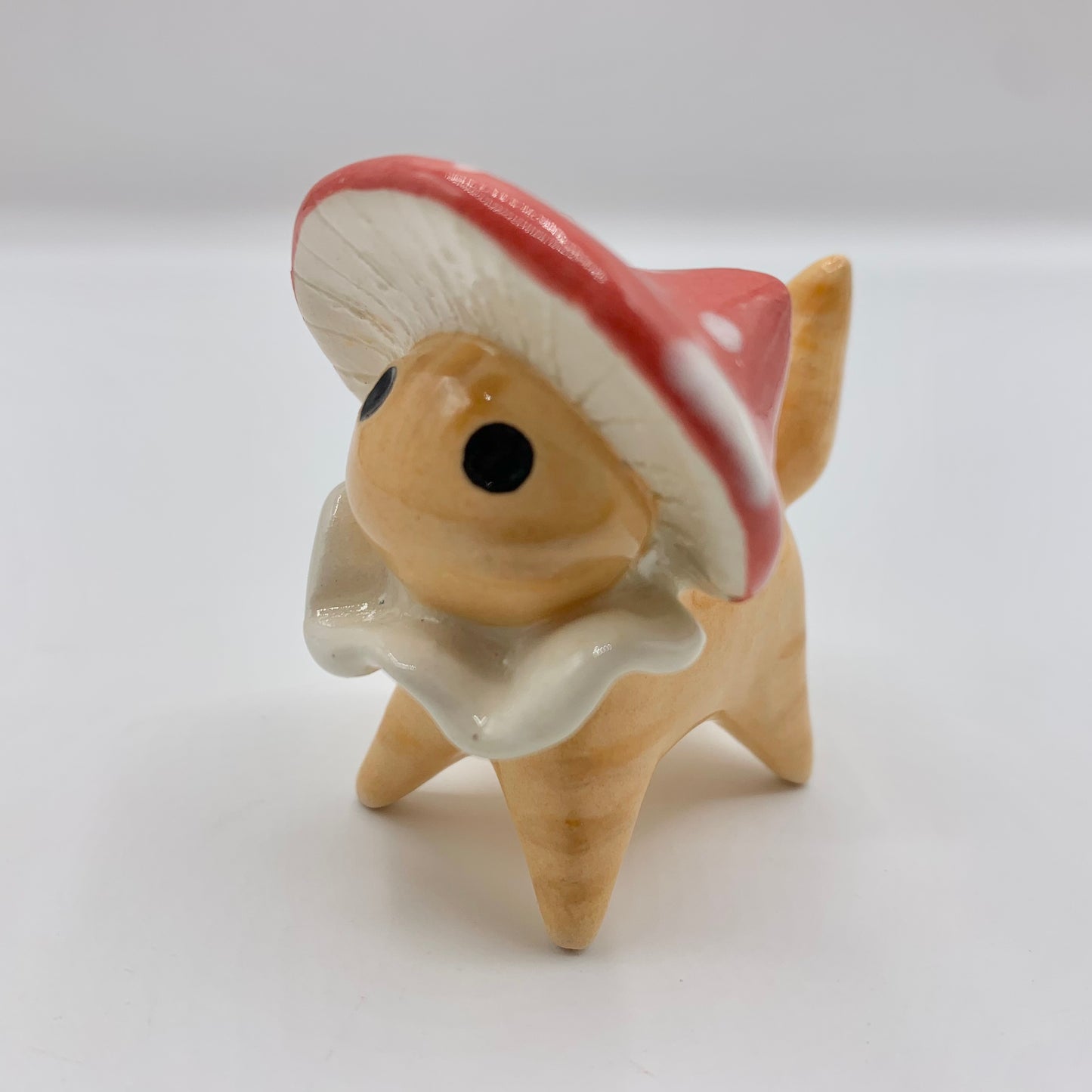 Orange Tabby Mushroom Kitty Ceramic Figurine