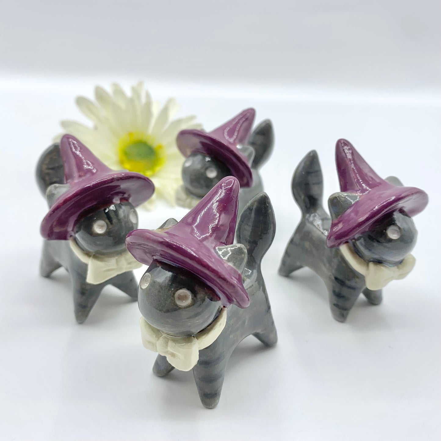 Grey Springtime Witch Ceramic Cat