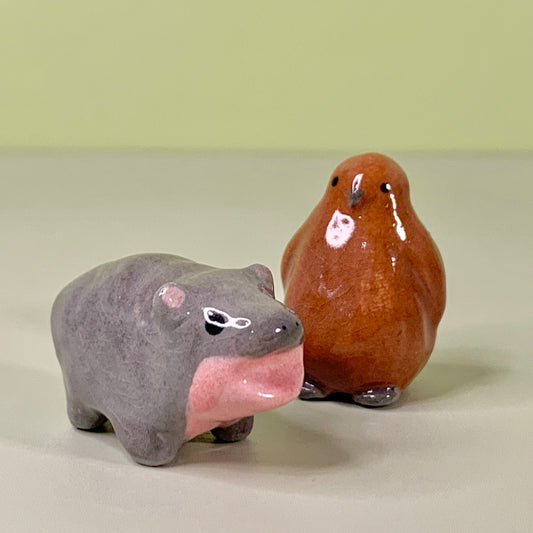 Mini Moo Deng & Pesto Set Ceramic Figurines