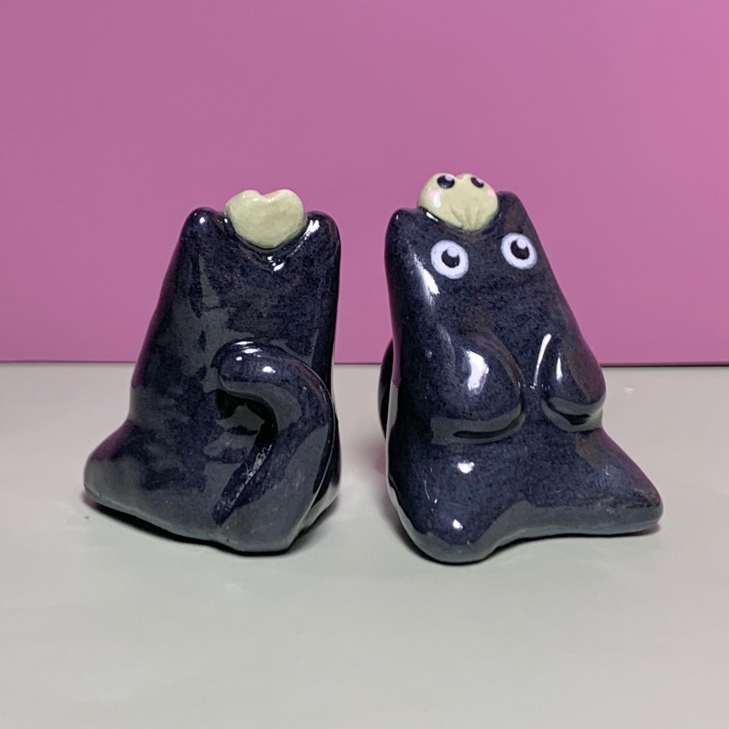 Black Cat with Frog Friend Ceramic Figurine