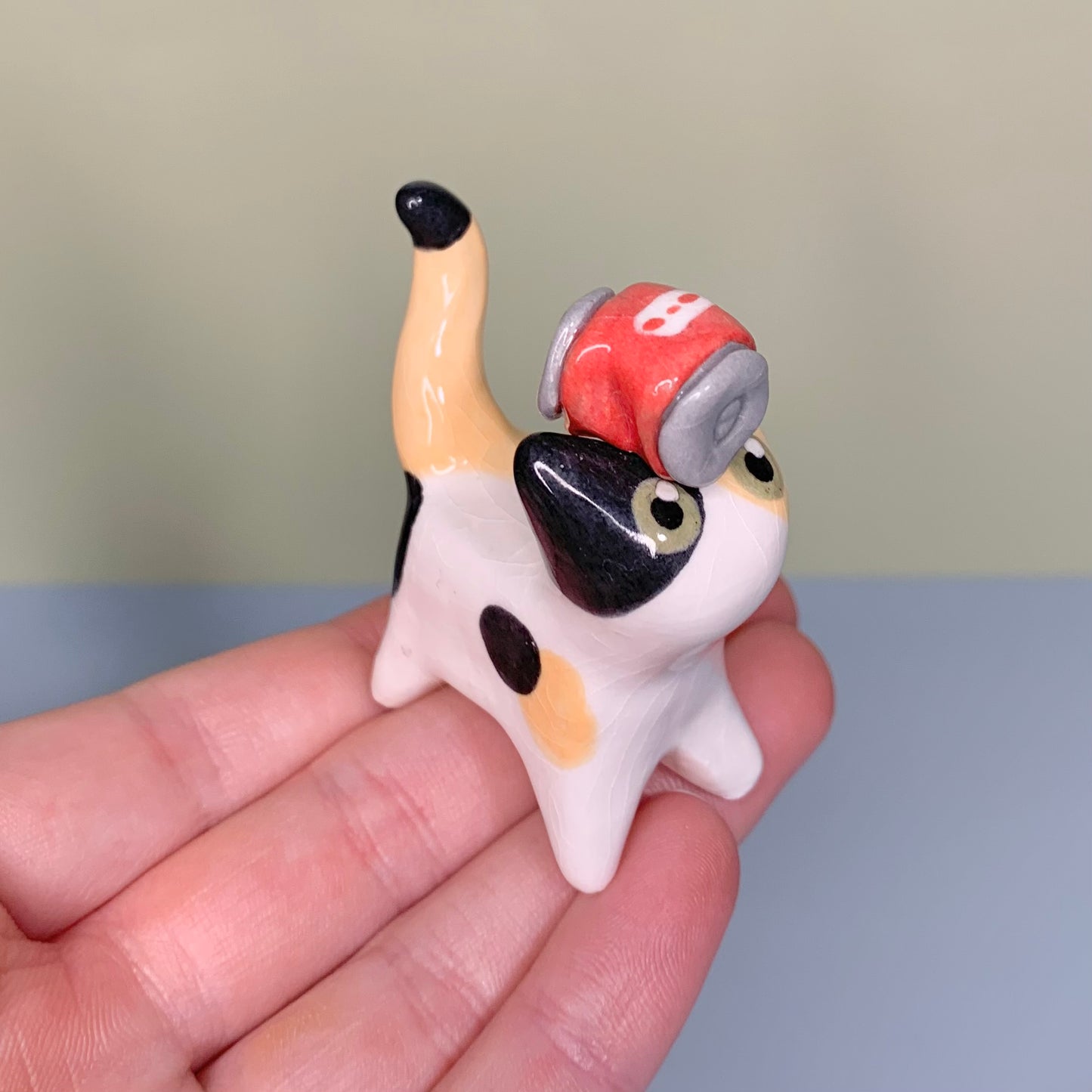 Snack Set Kitty Cat Ceramic Figurine with Magnetic Attachments