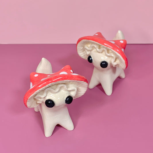 Mushroom Kitty Cat Ceramic Figurine