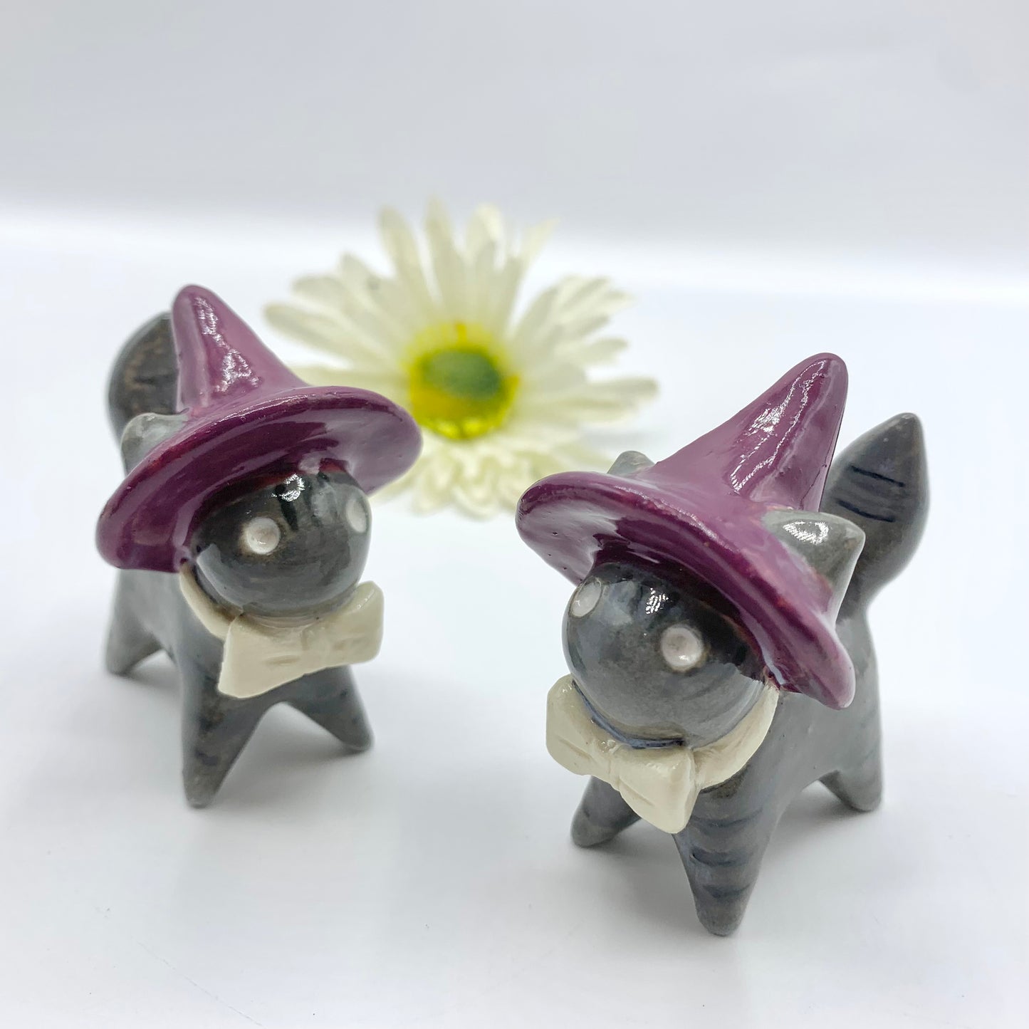 Grey Springtime Witch Ceramic Cat