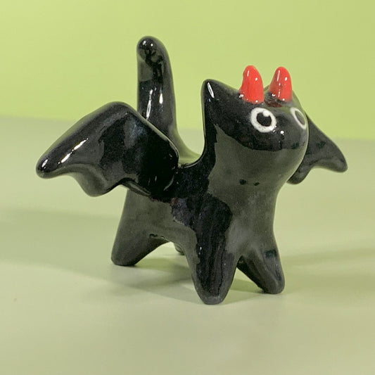 Devil Kitty Cat Ceramic Figurine