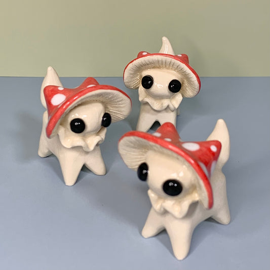 Mushroom Kitty Cat Ceramic Figurine