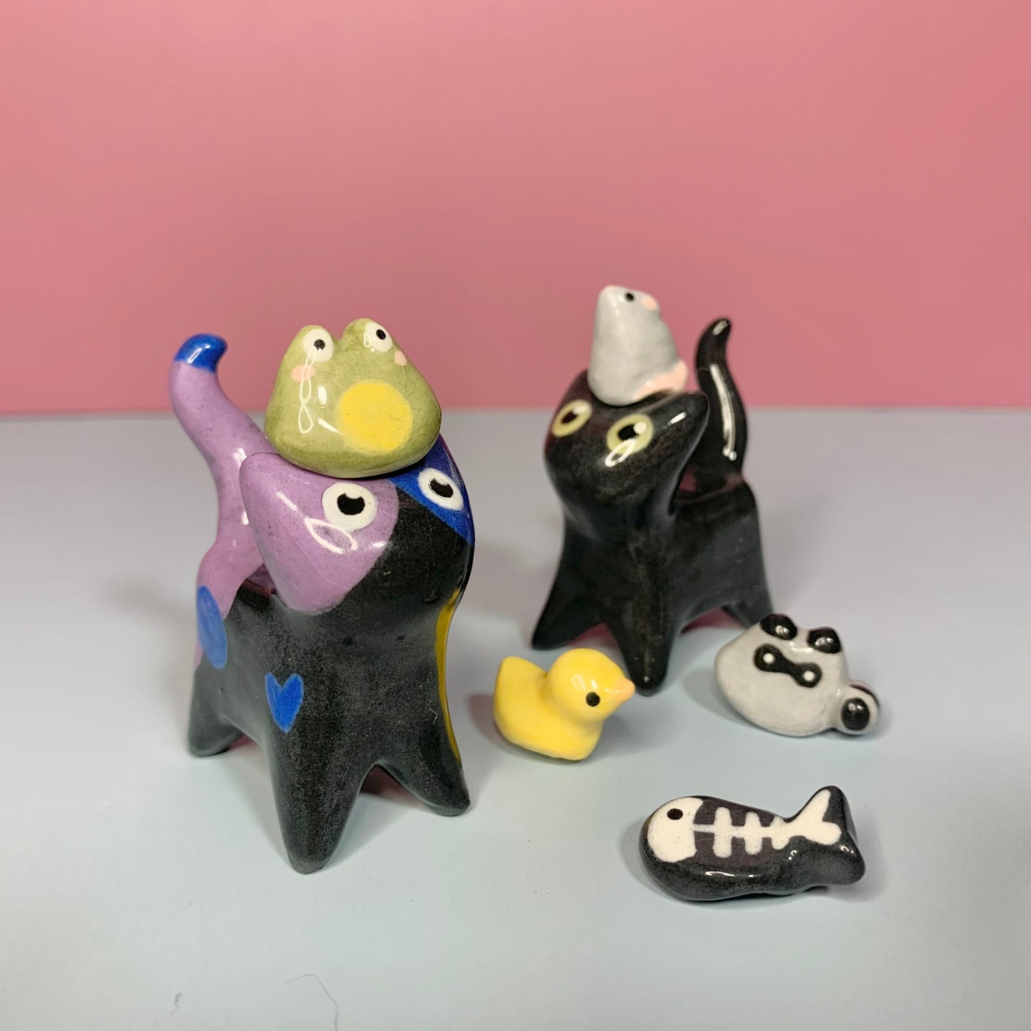 Animal Set Kitty Cat Ceramic Figurine with Magnetic Attachments