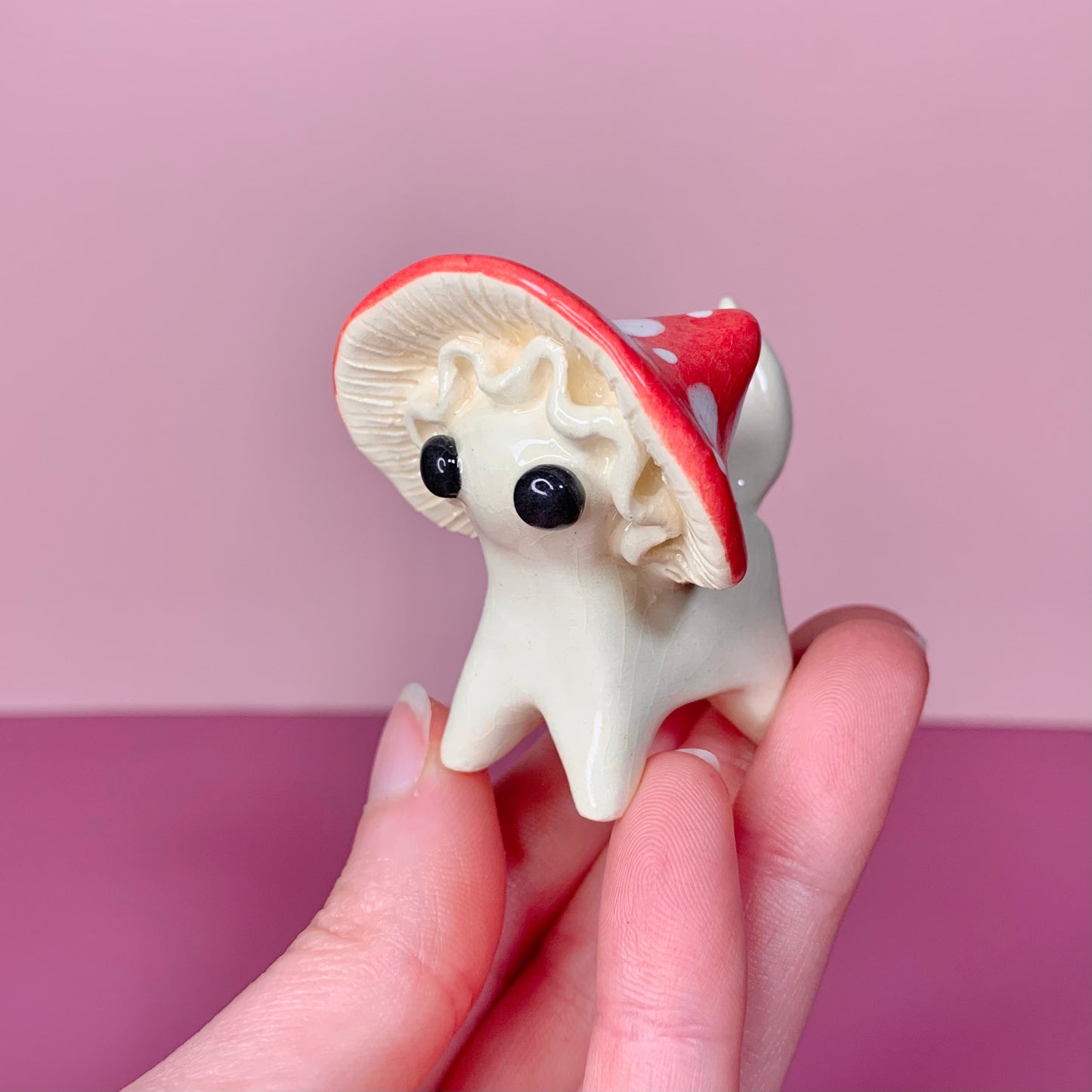 Mushroom Kitty Cat Ceramic Figurine